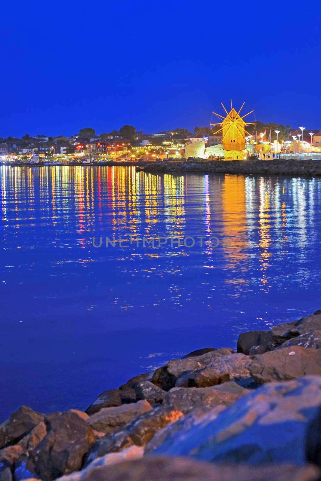 old mill on the beach to nessebar at sunset