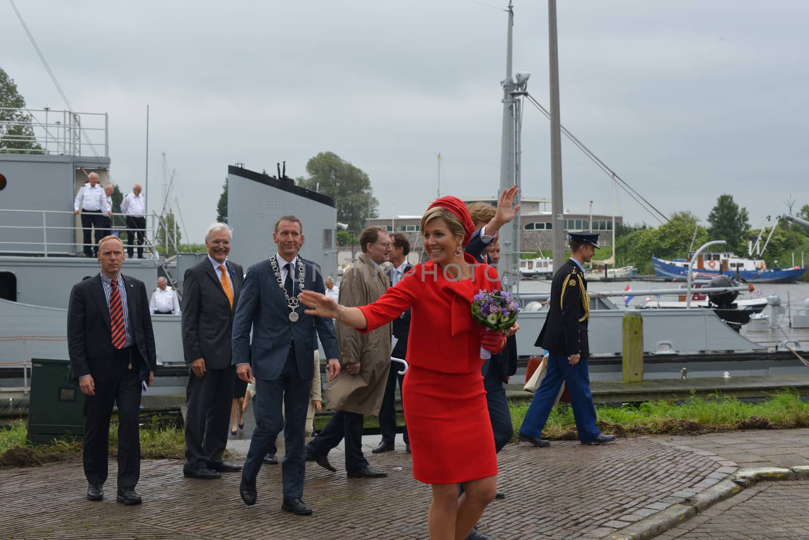Hellevoetsluis,HOLLAND - JUNE 21:King Willem Alexander and Queen maxima showing to the dutch citizens,on June 21,2013 in Hellevoetsluis,Holland.They visit the citizins because of his coronation
