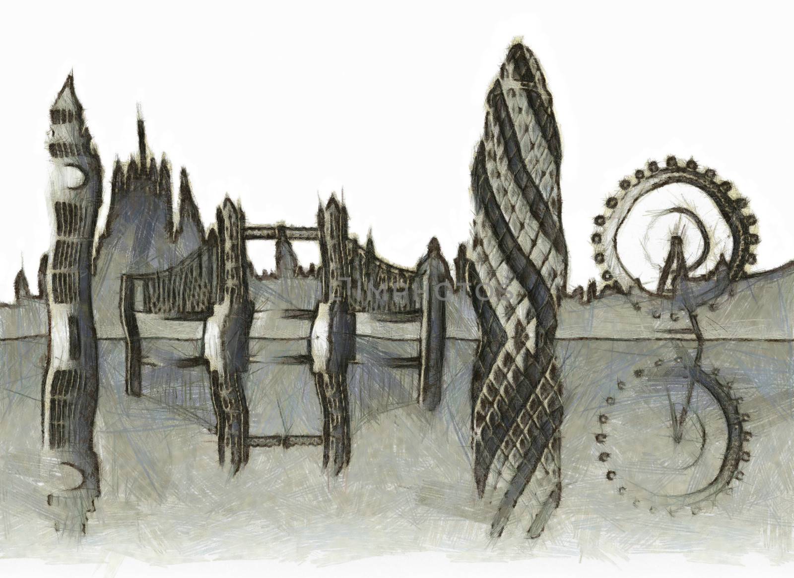 Drawing of the London skyline in grunge style