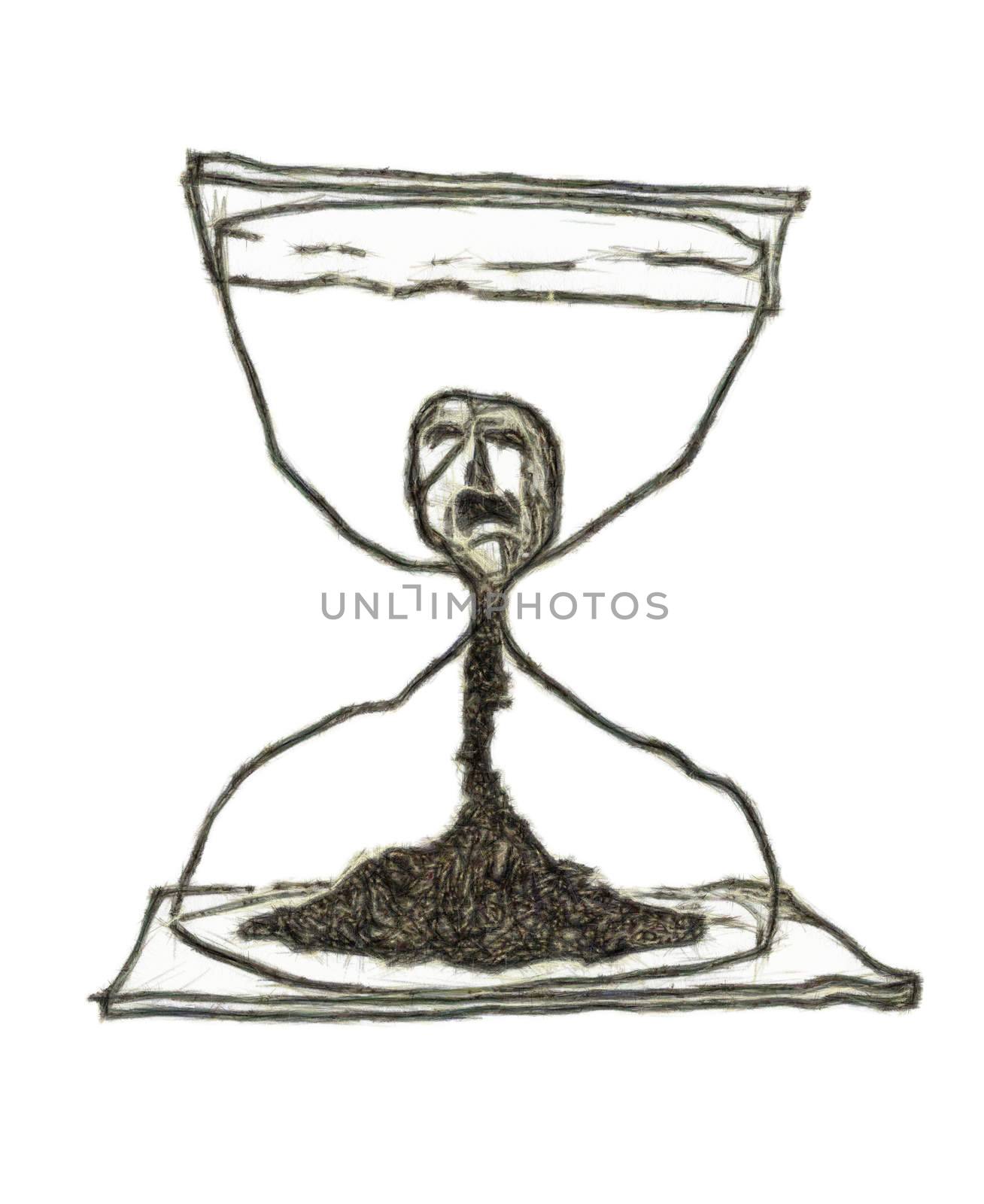 Sandglass - surreal drawing - pencil on paper - altered