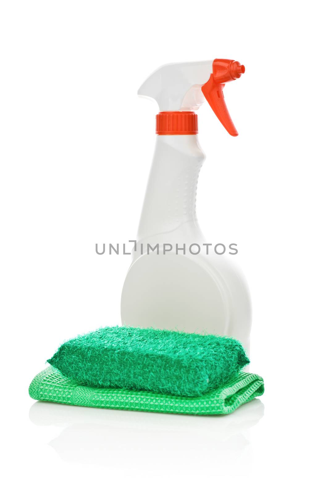 white spray and napkin and sponge