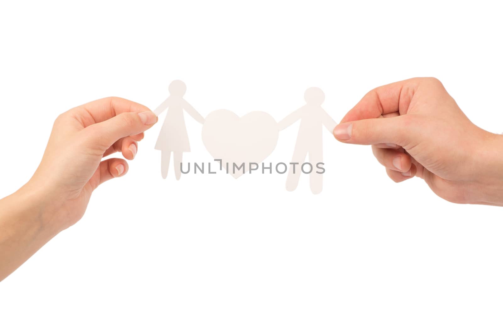 paper family in hands isolated on a white background