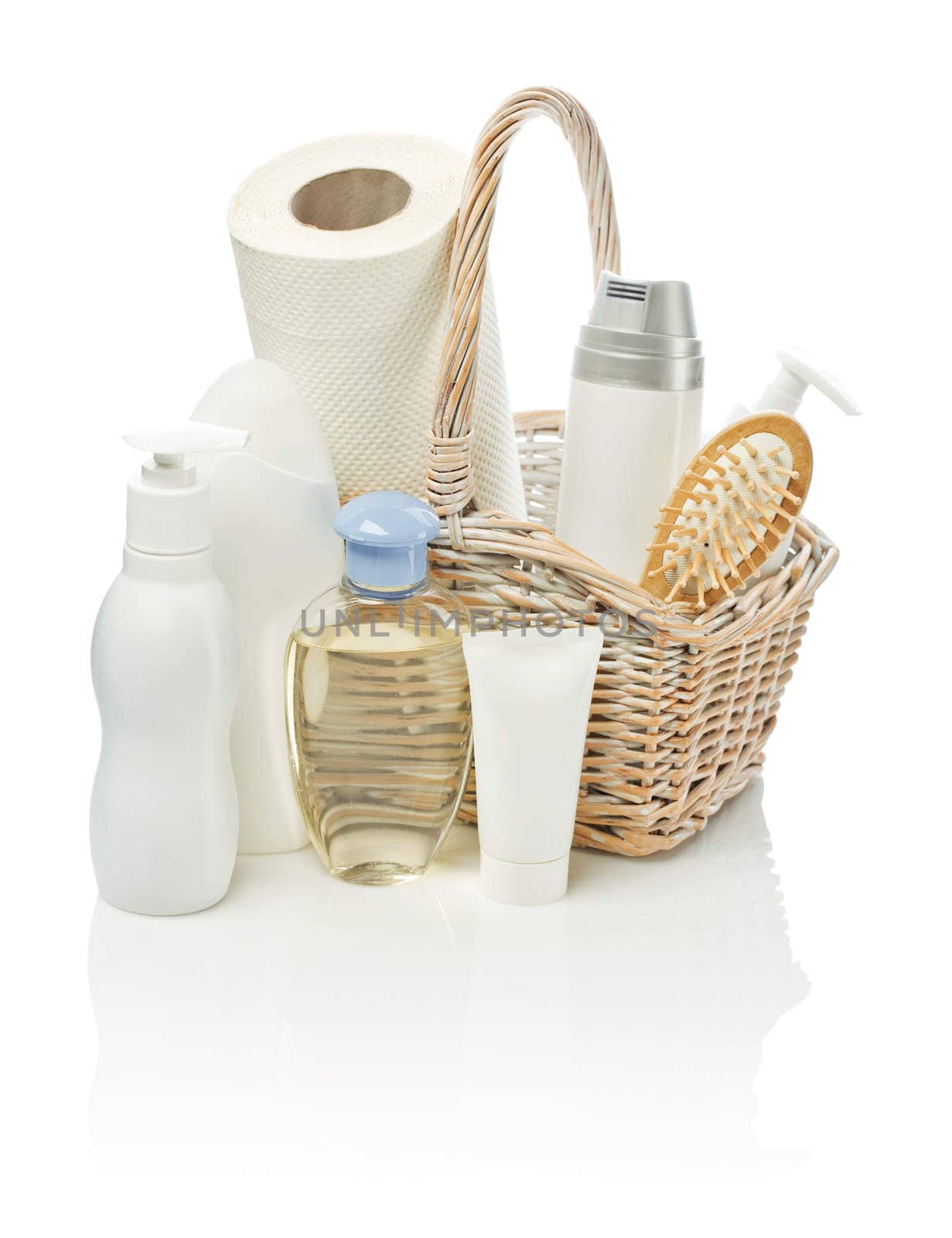 cosmetical items in basket