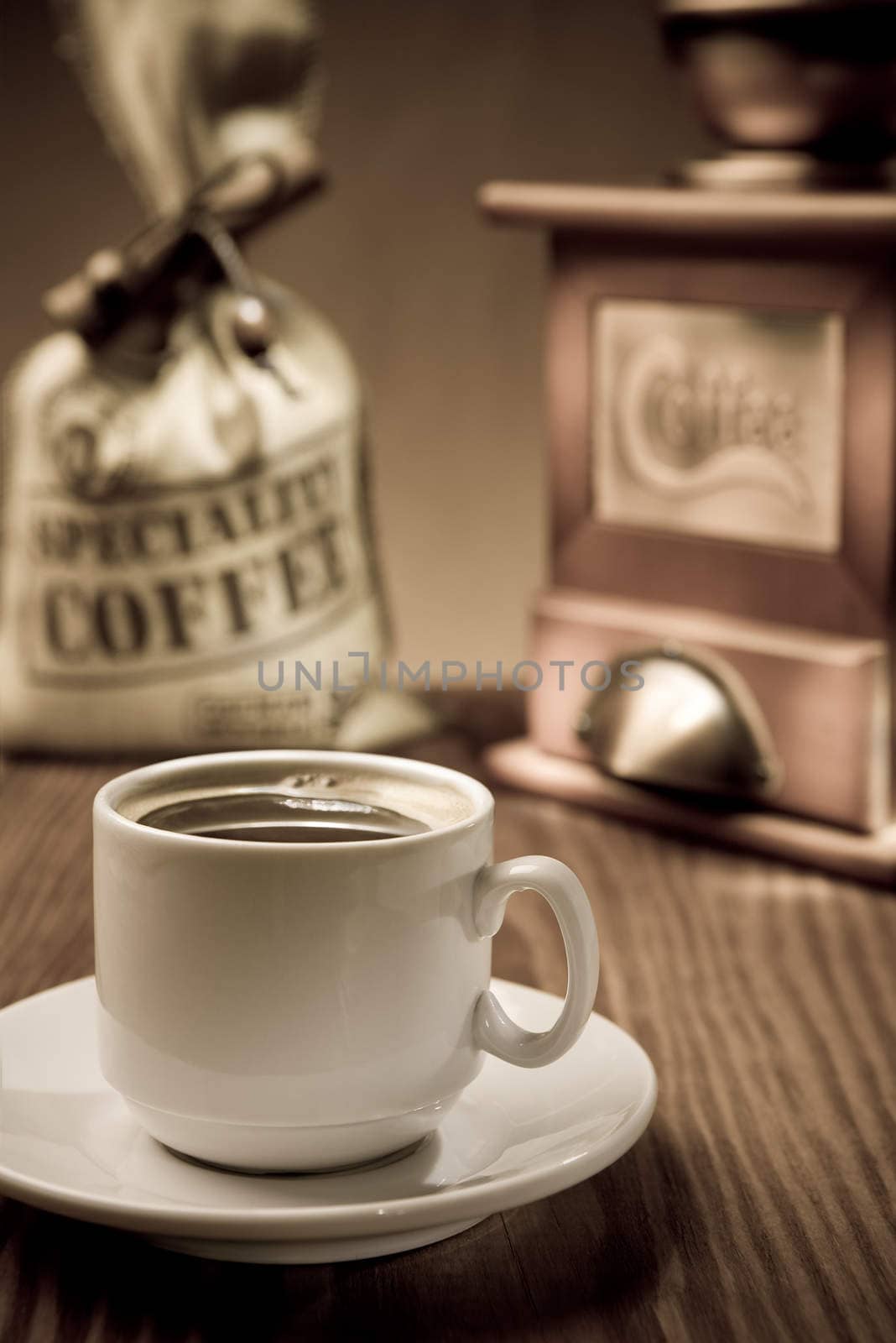 cup with coffee and accessories