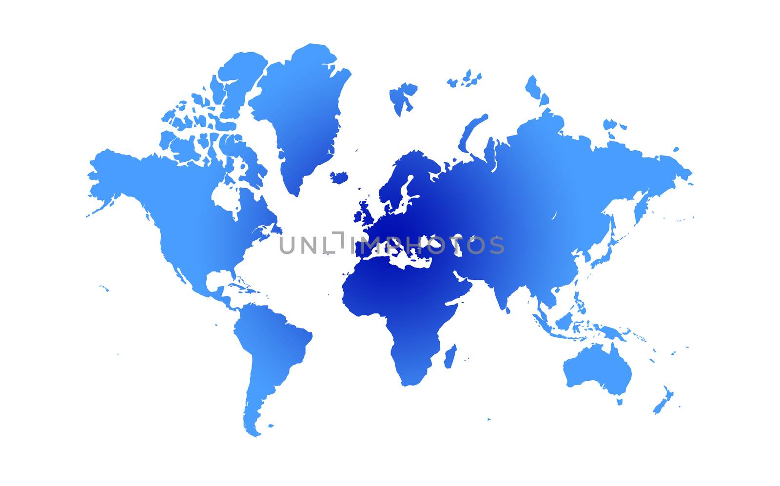 Blue and white Illustrated world map with white background