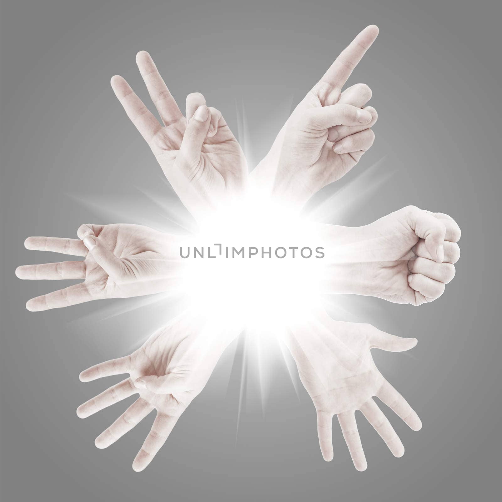 Counting man hands (0 to 5) isolated on white background