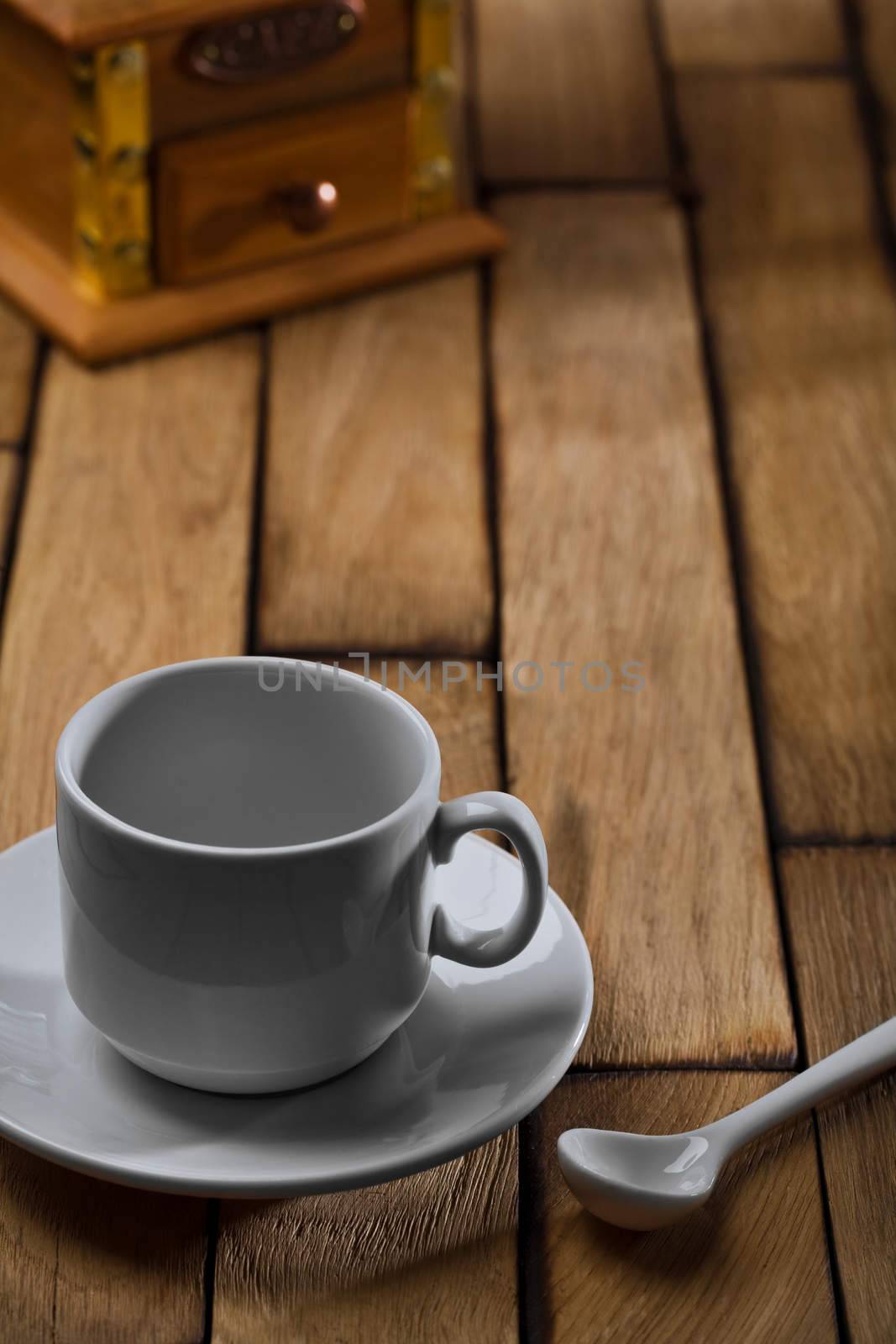 empty coffee cup on table