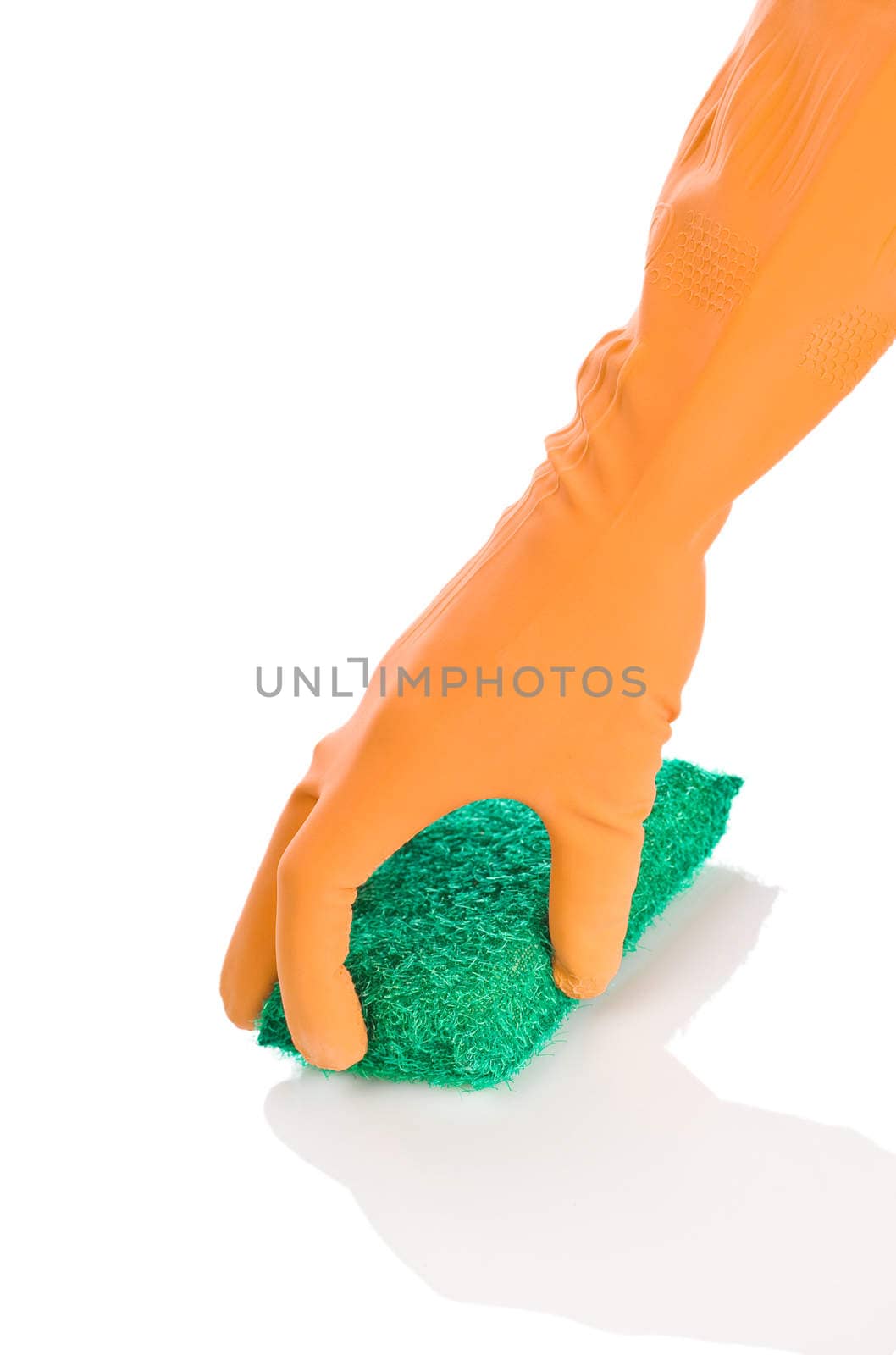 hand in orange glove