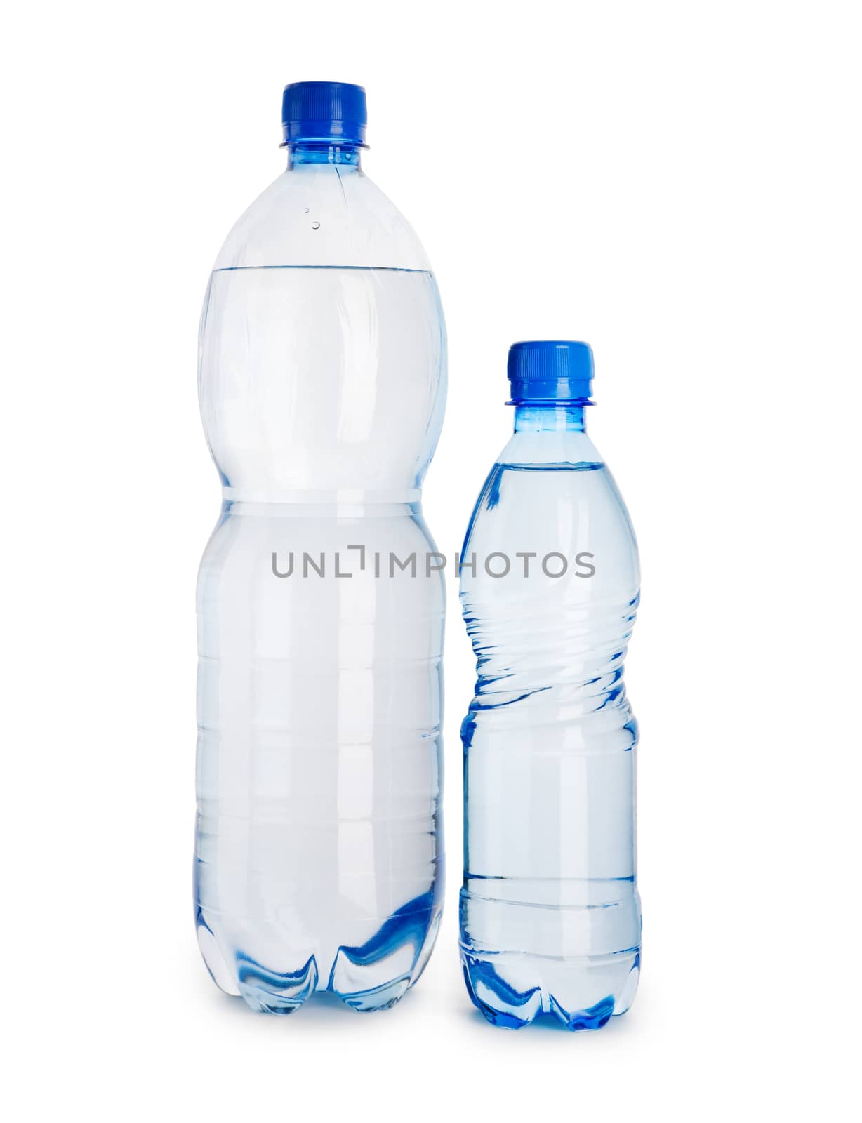 big and small blue bottle isolated