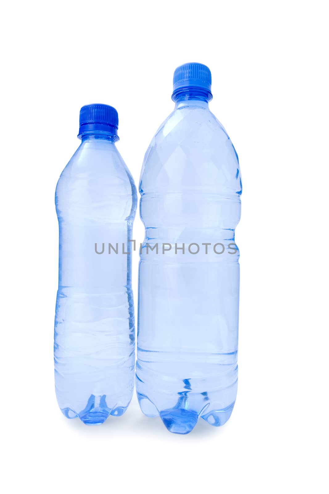 two blue bottle isolated on white background
