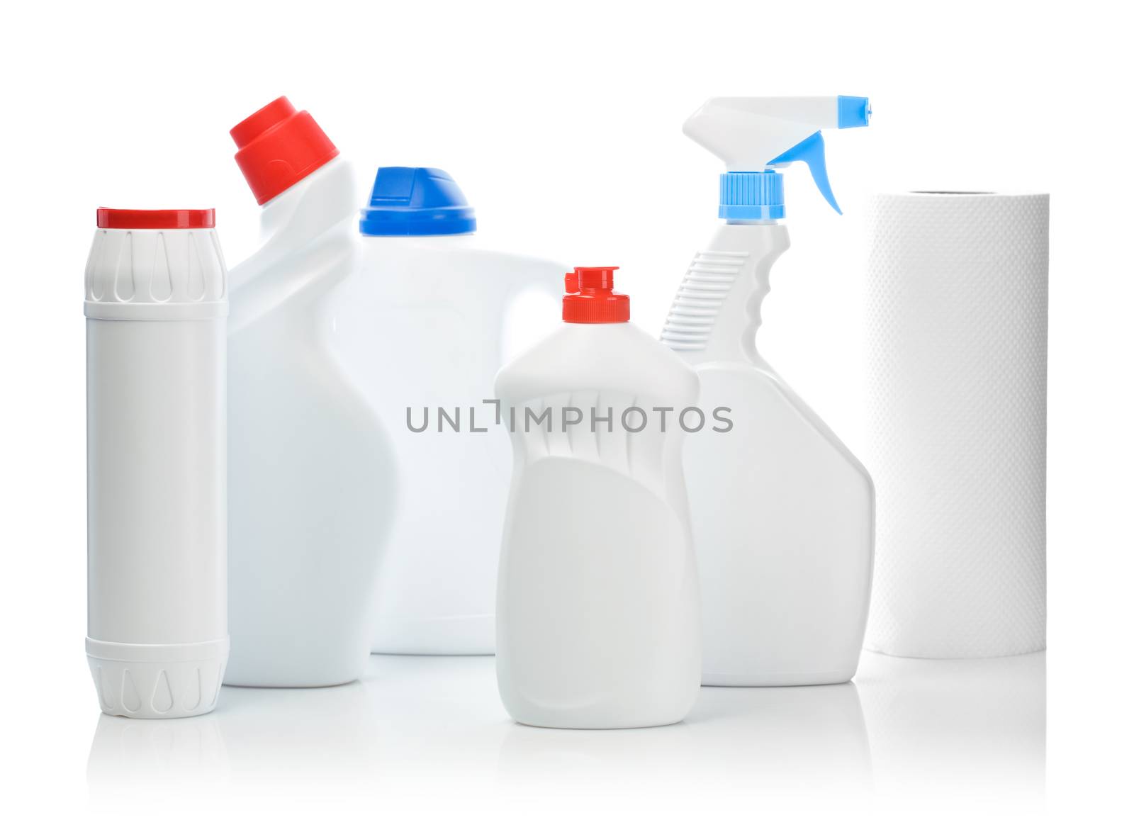 composition of white bottles for cleaning