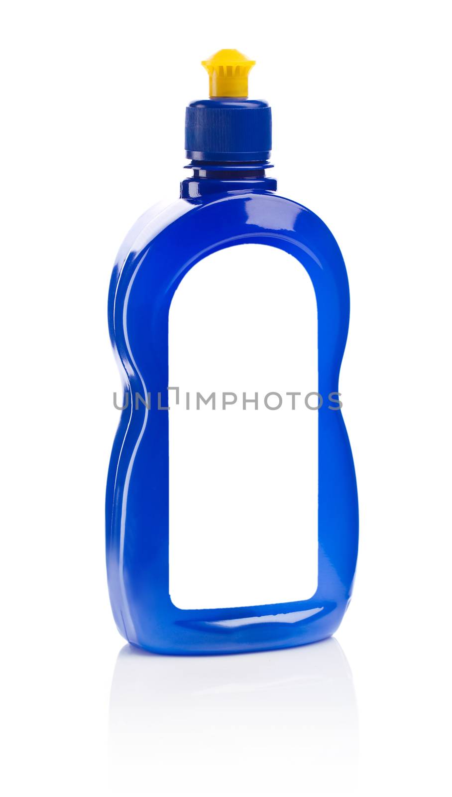 blue bottle with label