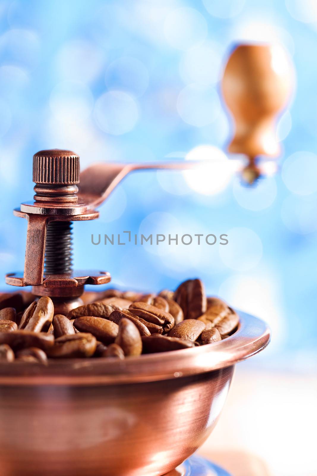 close up of coffee grinder on the blurred background