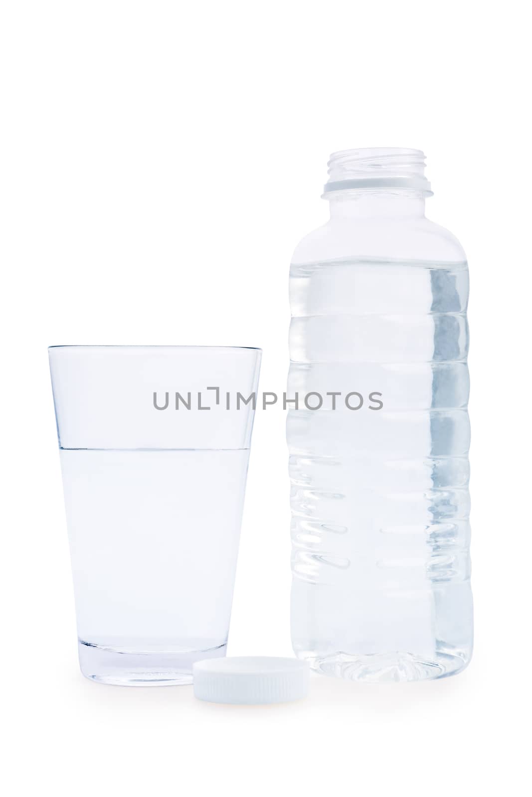composition of bottle and glass  with water