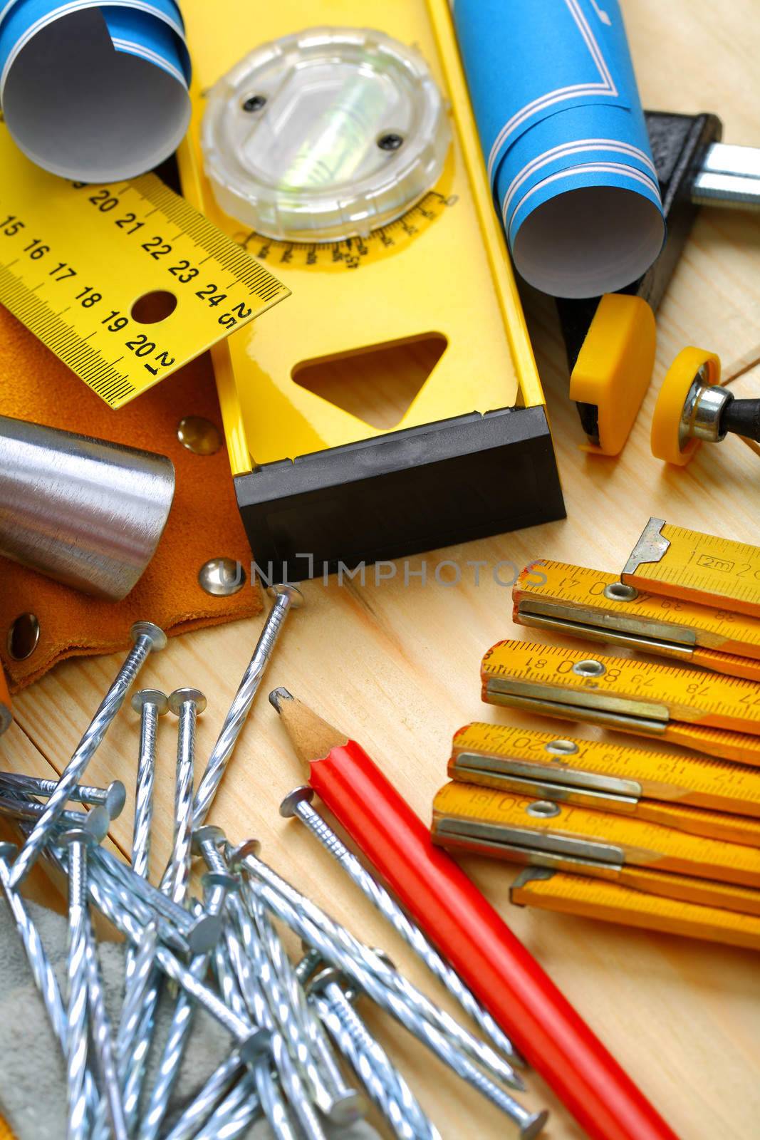 construction tools on wood