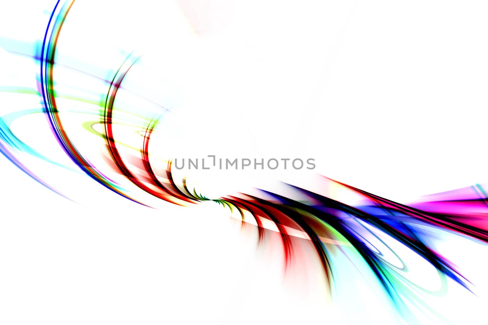 Abstract spiraling rainbow fractal design isolated over a white background.