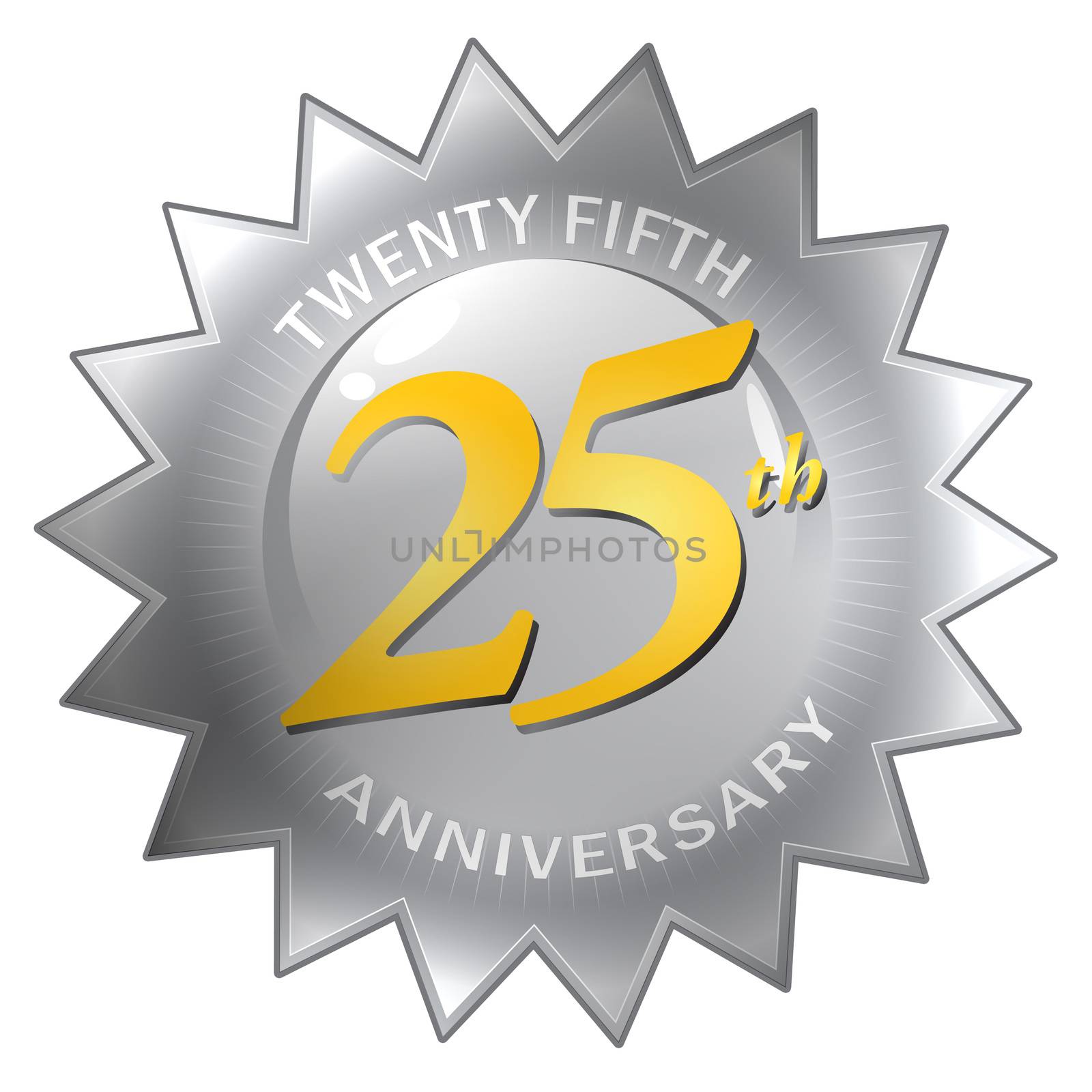 A silver twenty fifth 25th anniversary seal isolated over a white background.  