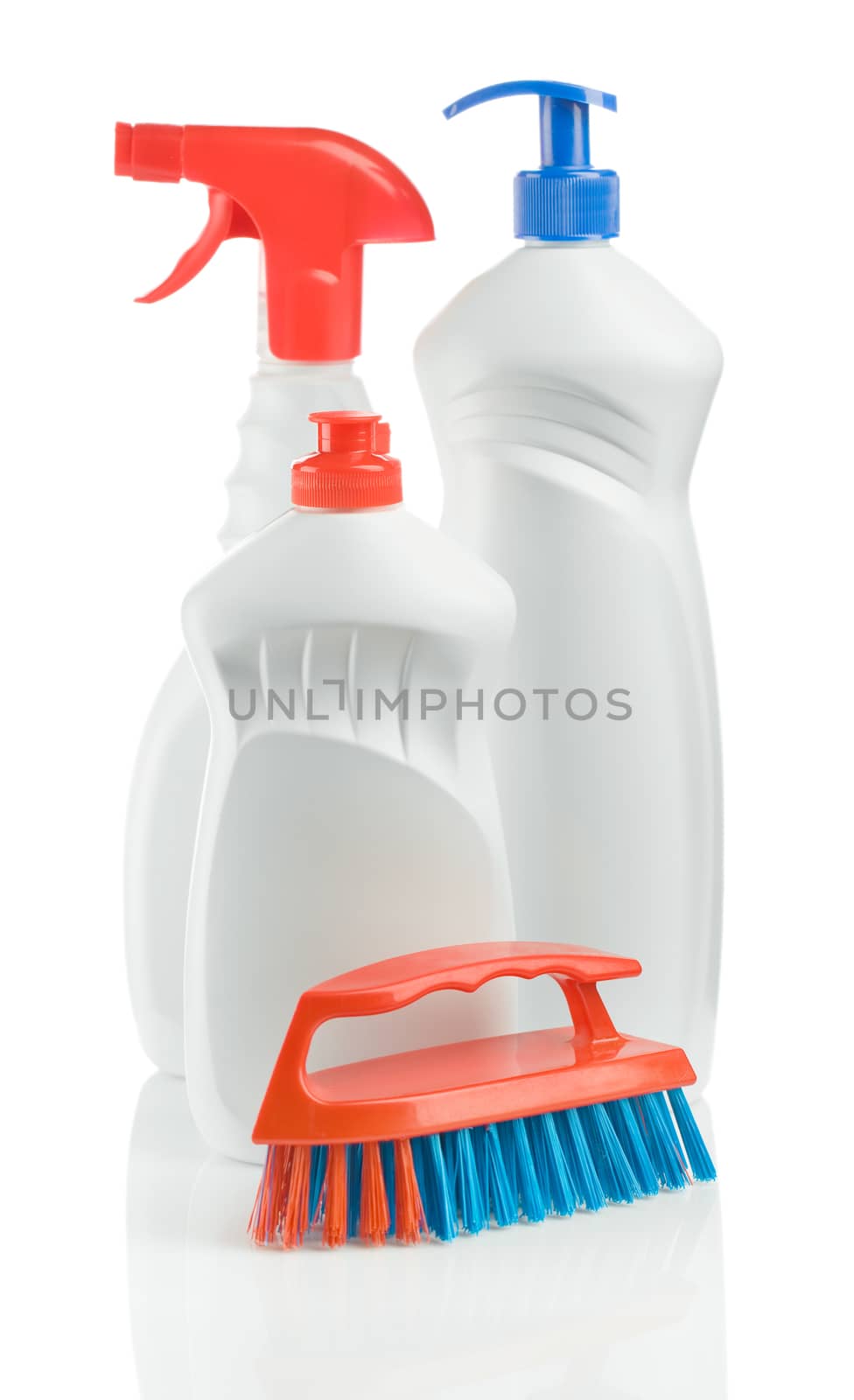 isolated plastic detergents with brush