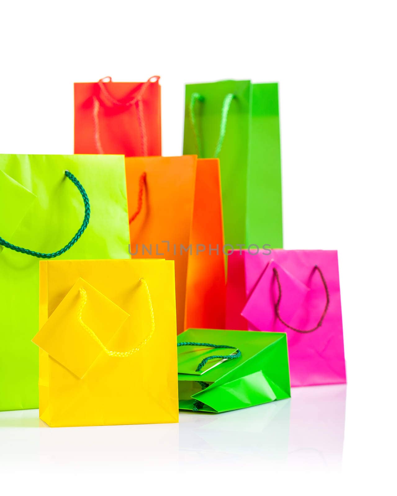 big composition of colored paper bags