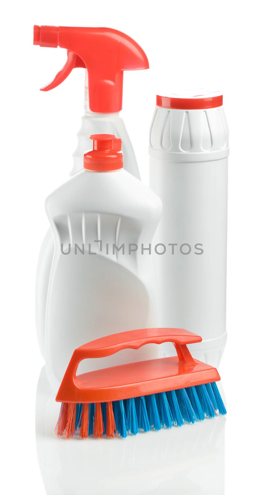 brush with three bottles