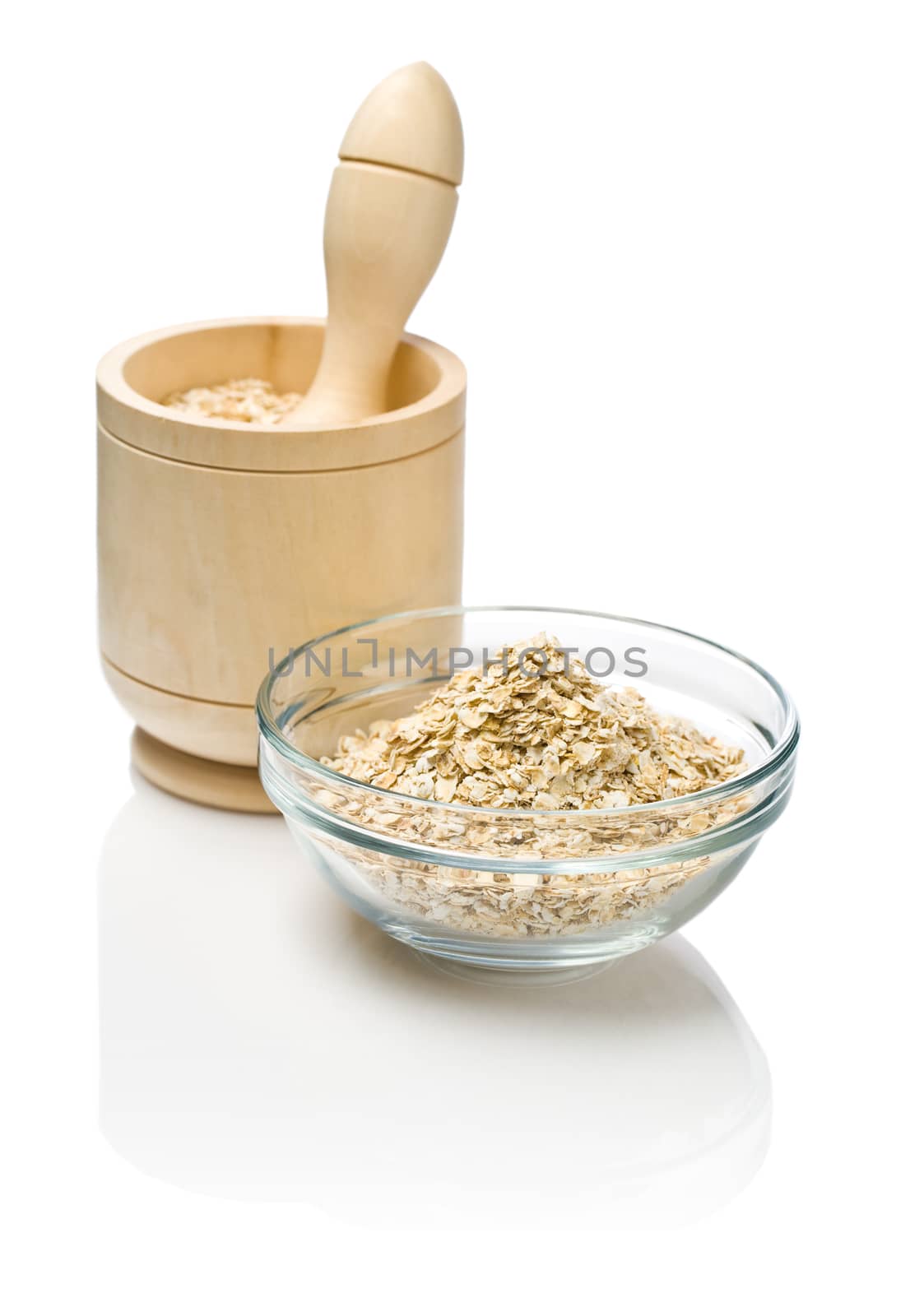 cereal in bowl and mortar