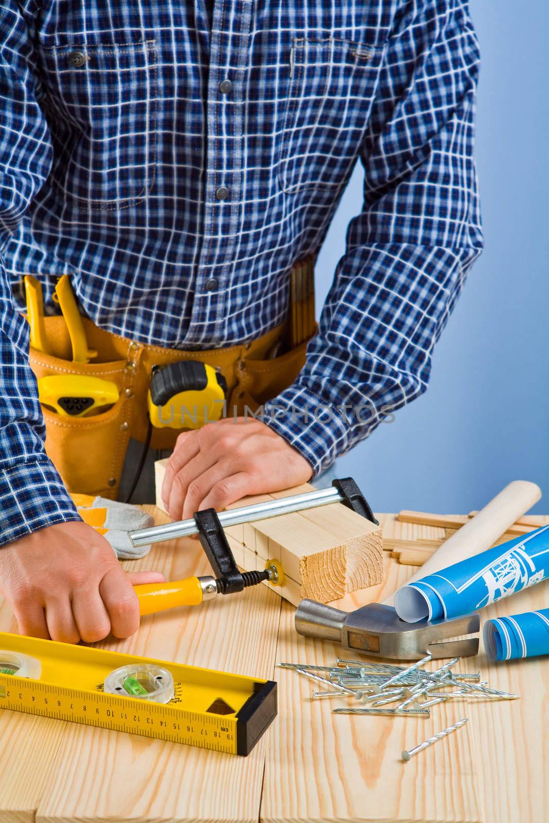close up view on the work of carpenter