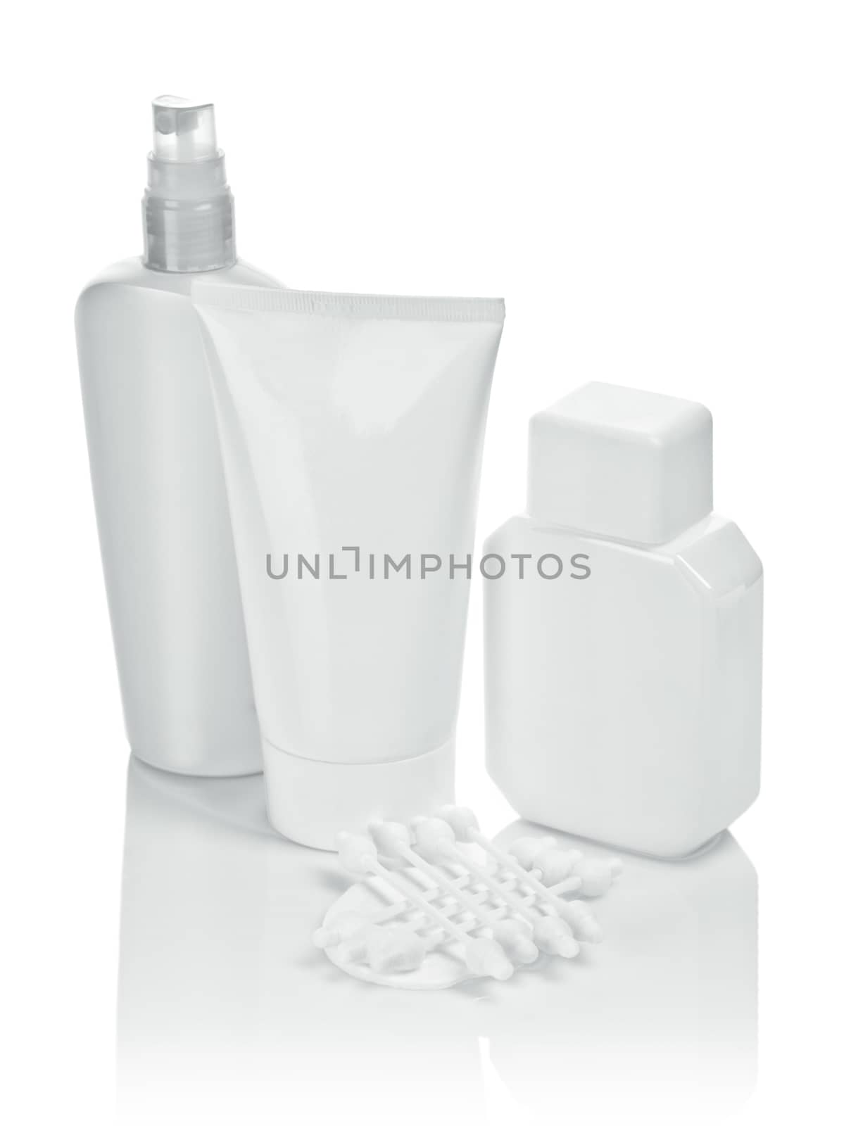 cosmetical composition of tube bottle and pads with cotton sticks