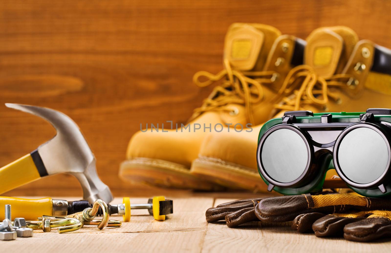 goggles on glowes with other tools