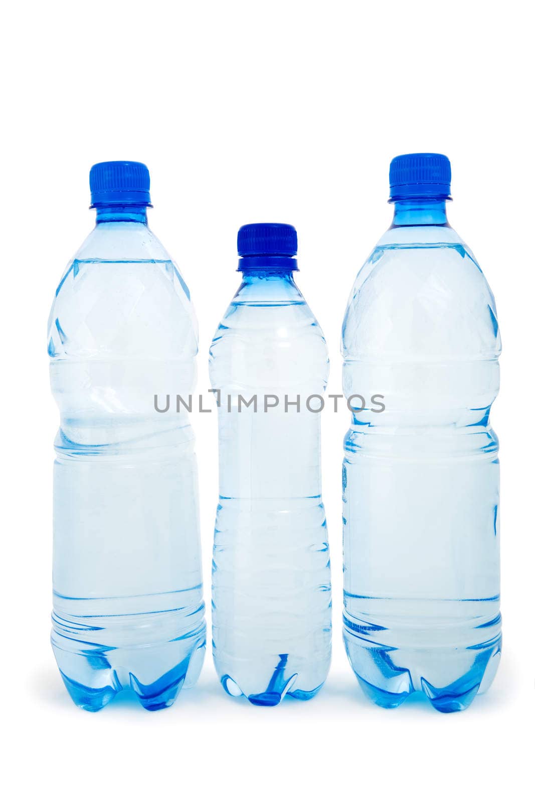 three blue bottle  isolated