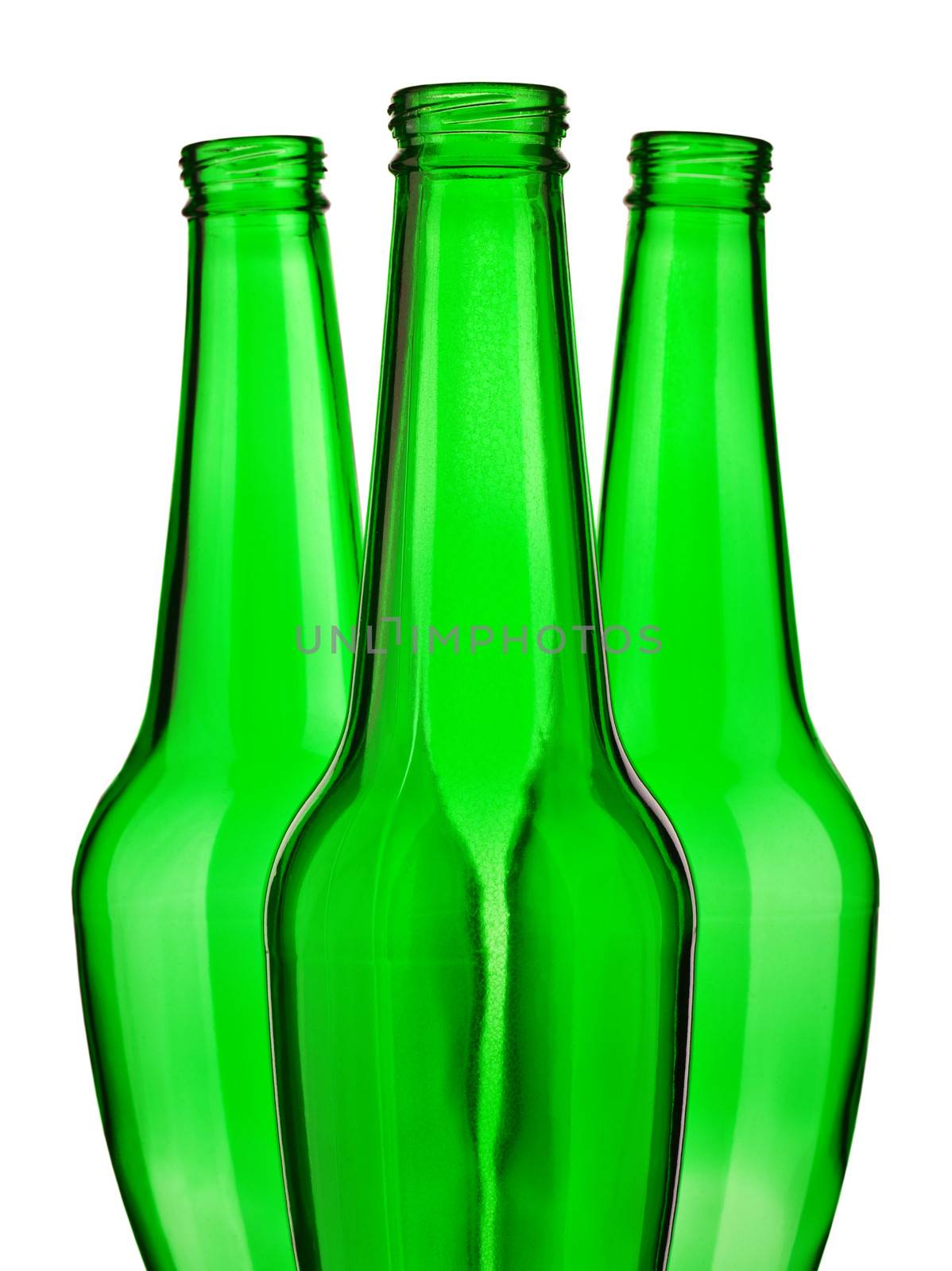 top of green beer bottle isolated