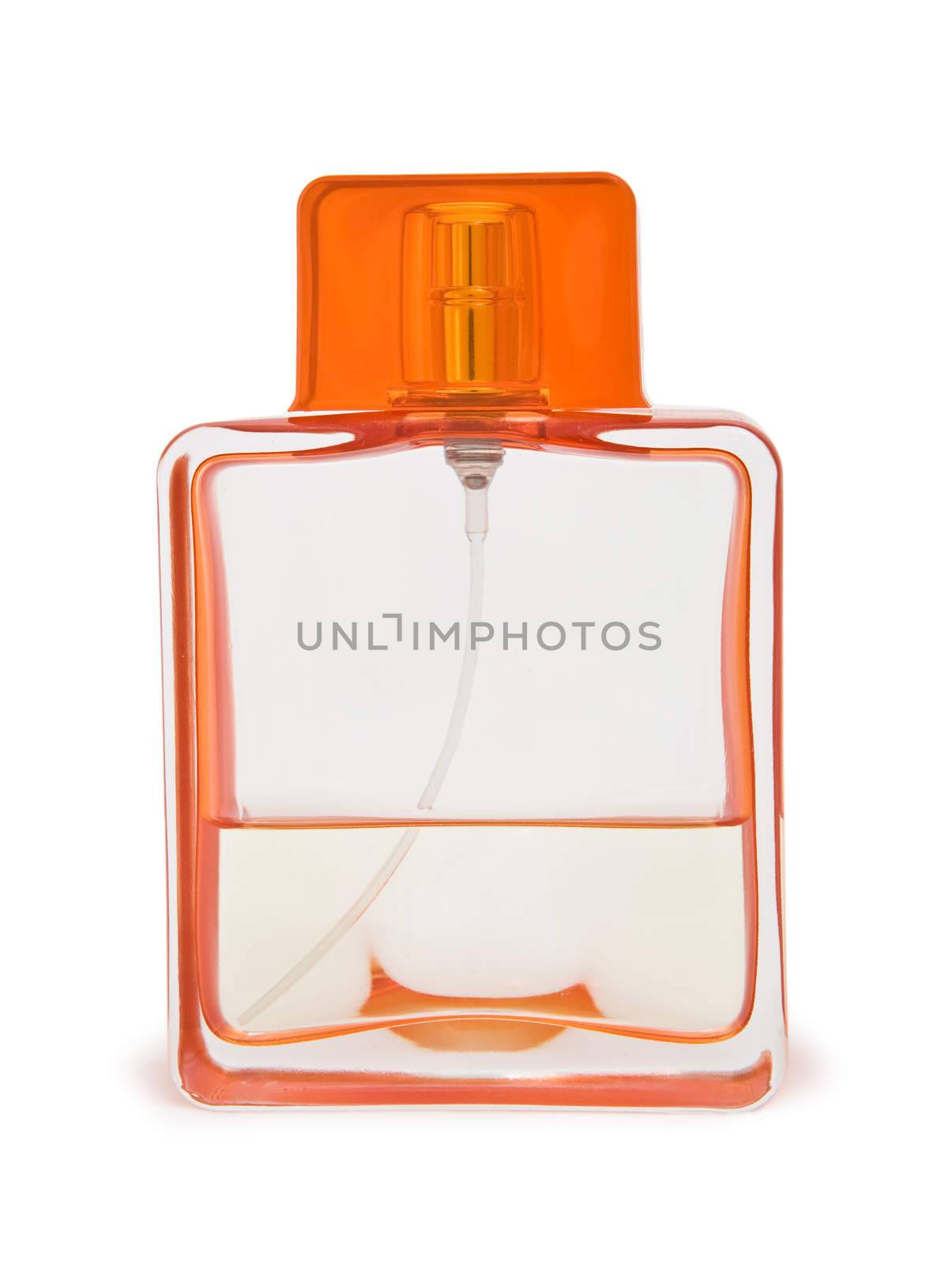 Transparent perfume bottle isolated on white