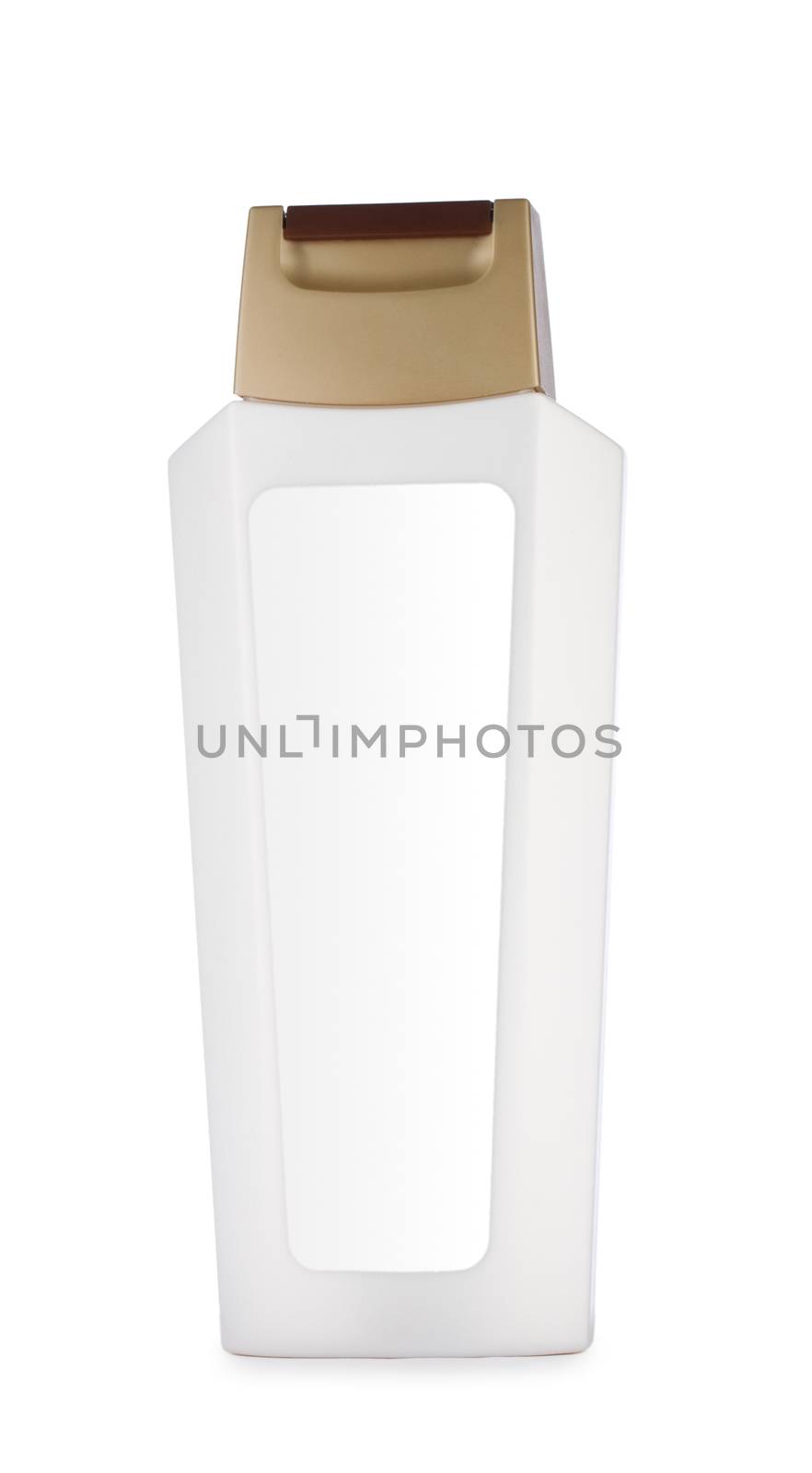white botlle of shampoo isolated