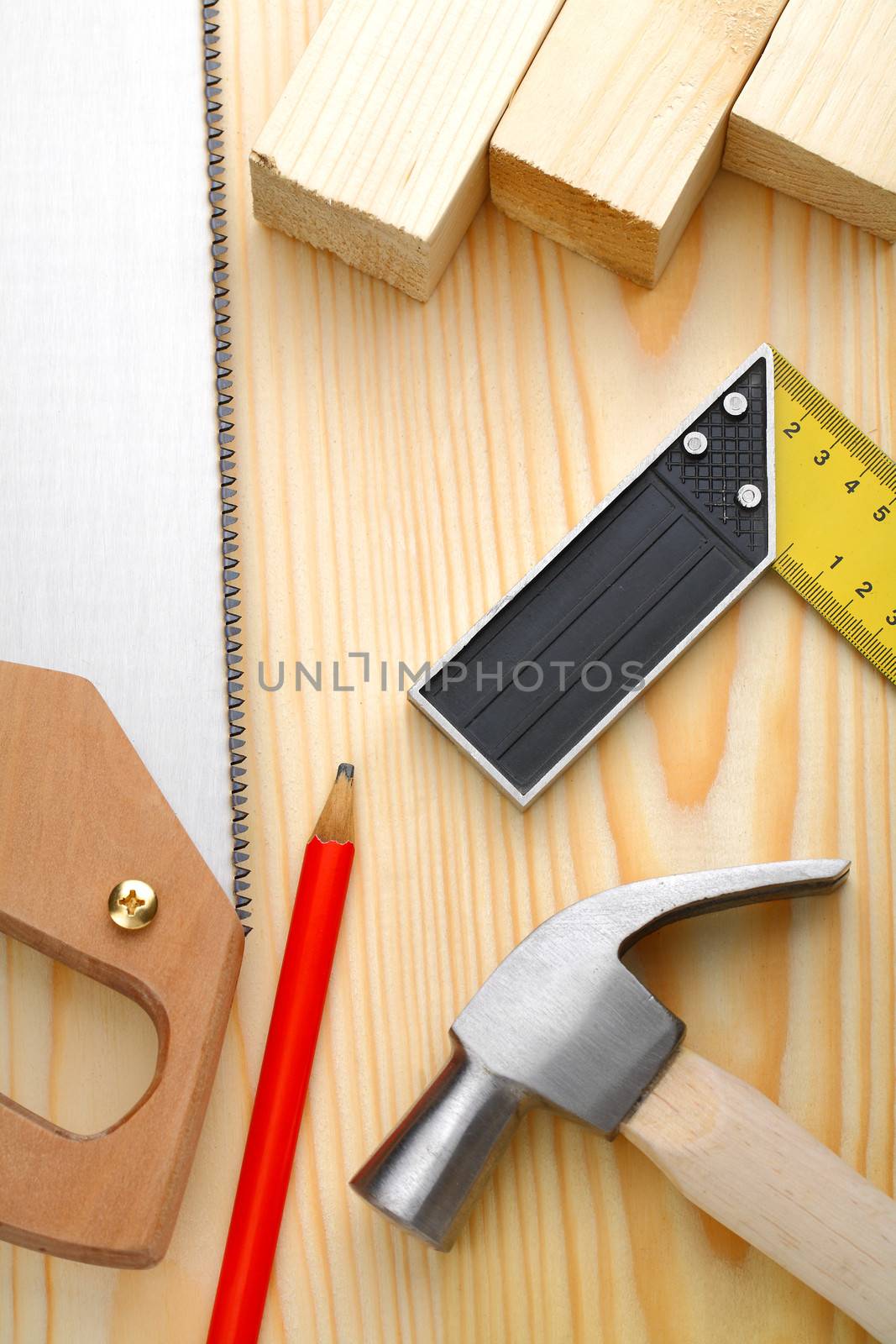 hammer pencil saw level
