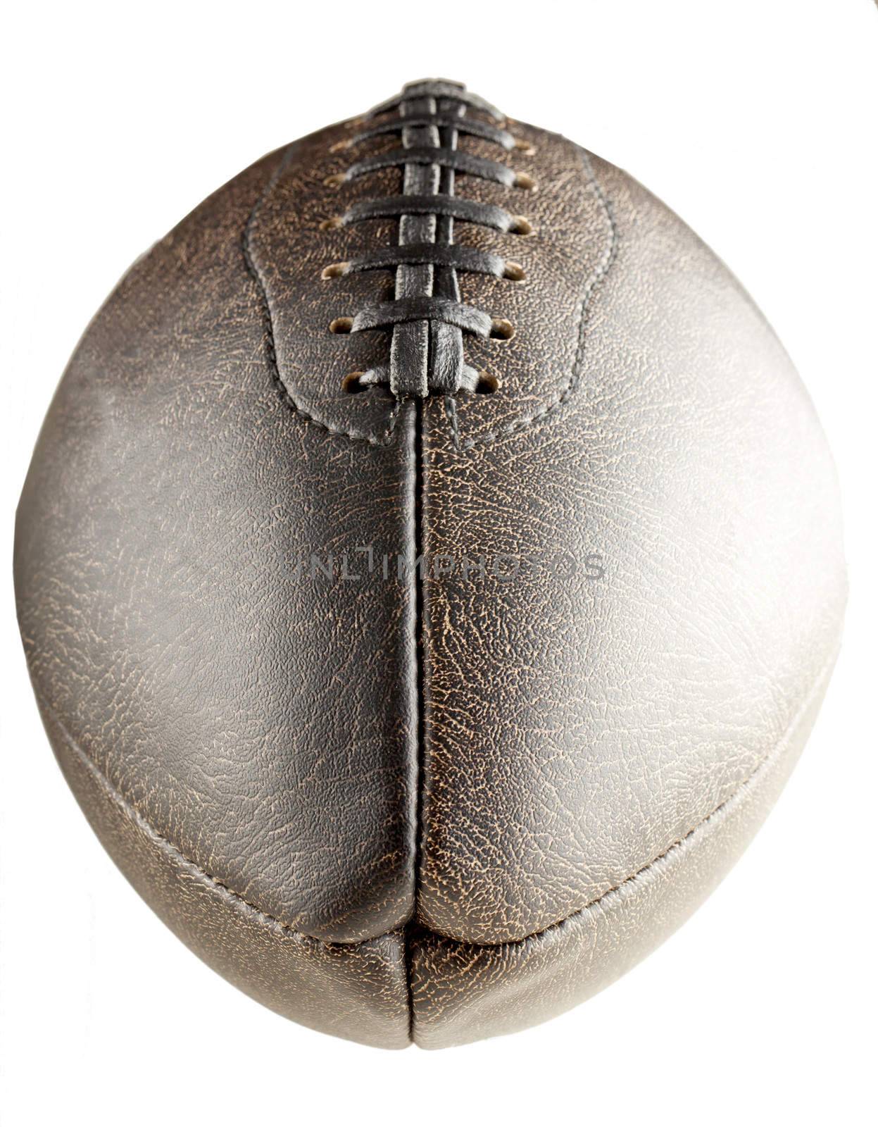 Strict close up of a football isolated over white background