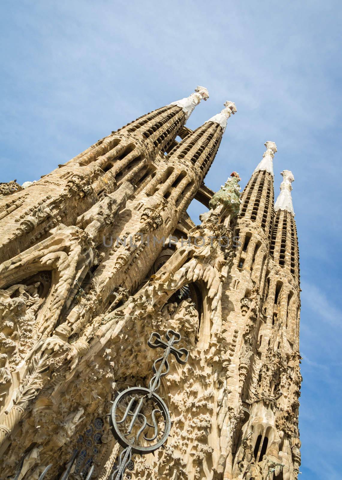 View of the Sagrada Familia cathedral, designed by Antoni Gaudi, in Barcelona, Spain