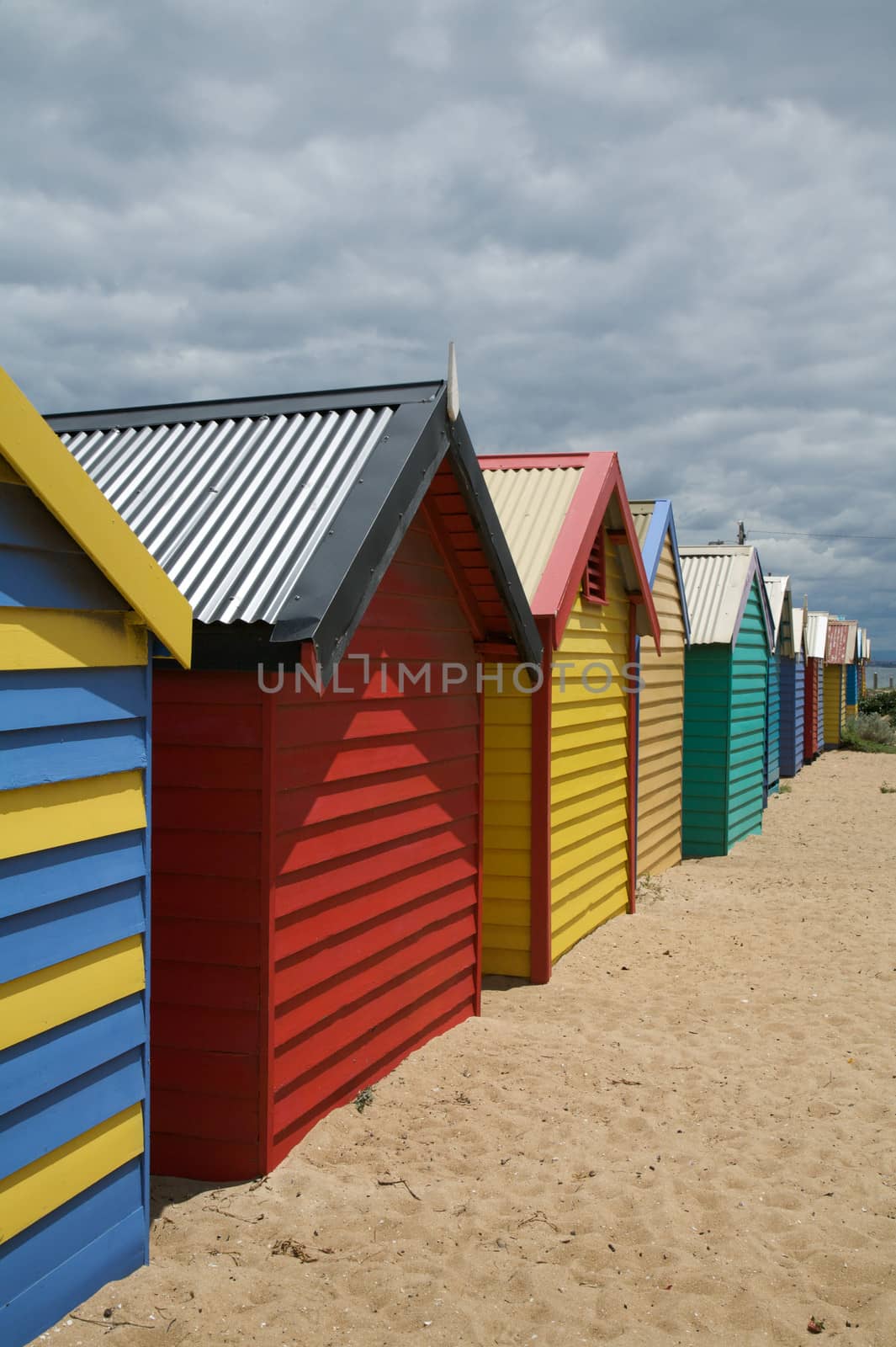 Row of colorful beach huts in Melbourne, Australia