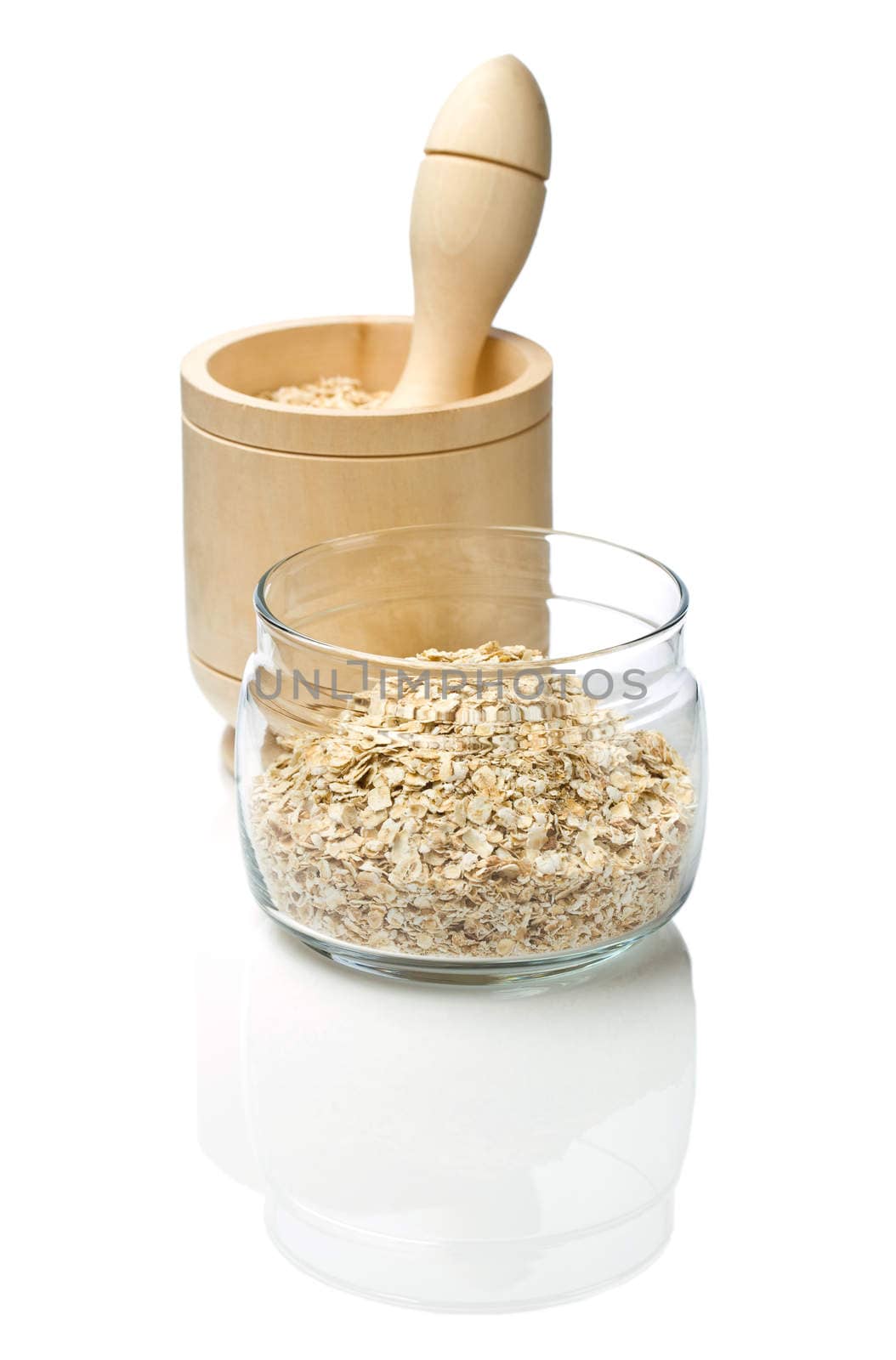 mortar and jar with cereal