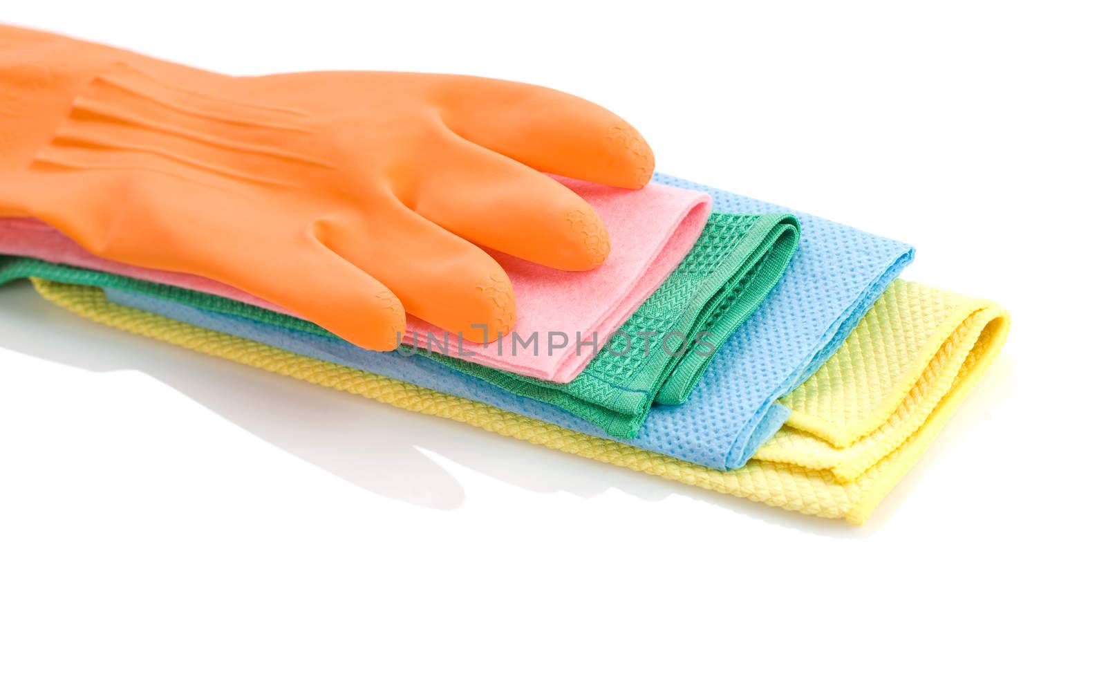orange glove on rags