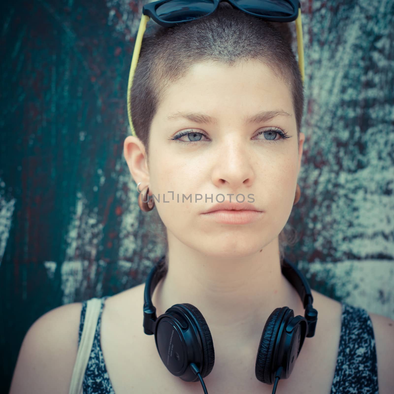 beautiful stylish modern young woman in the city