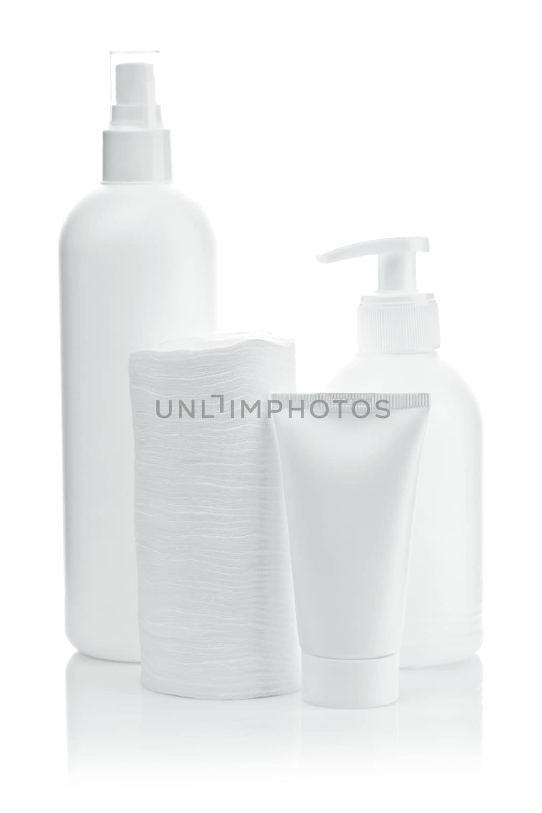 bottles pads and tube isolated