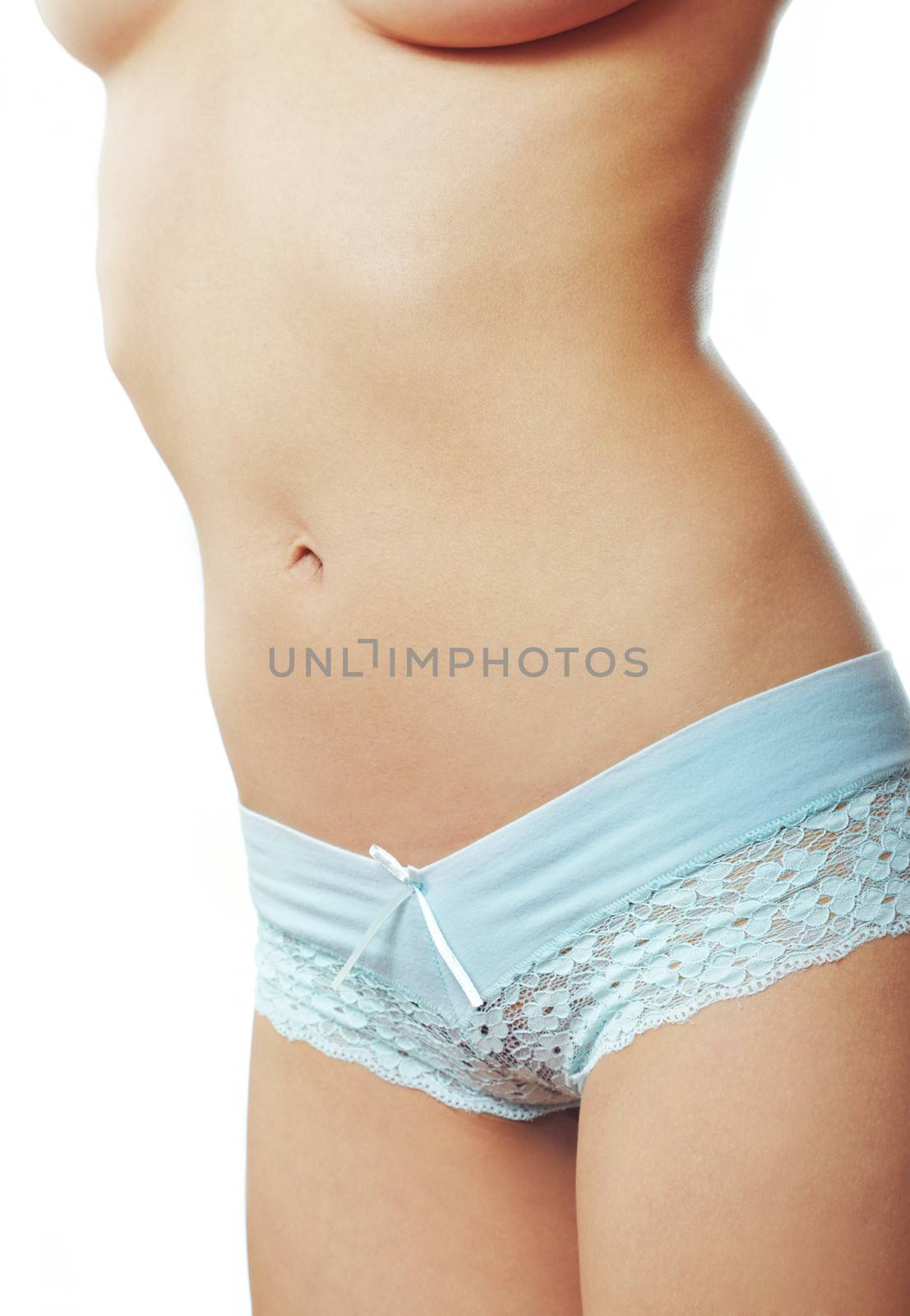 Elegant female body in blue panty as a symbol of healthy lifestyle