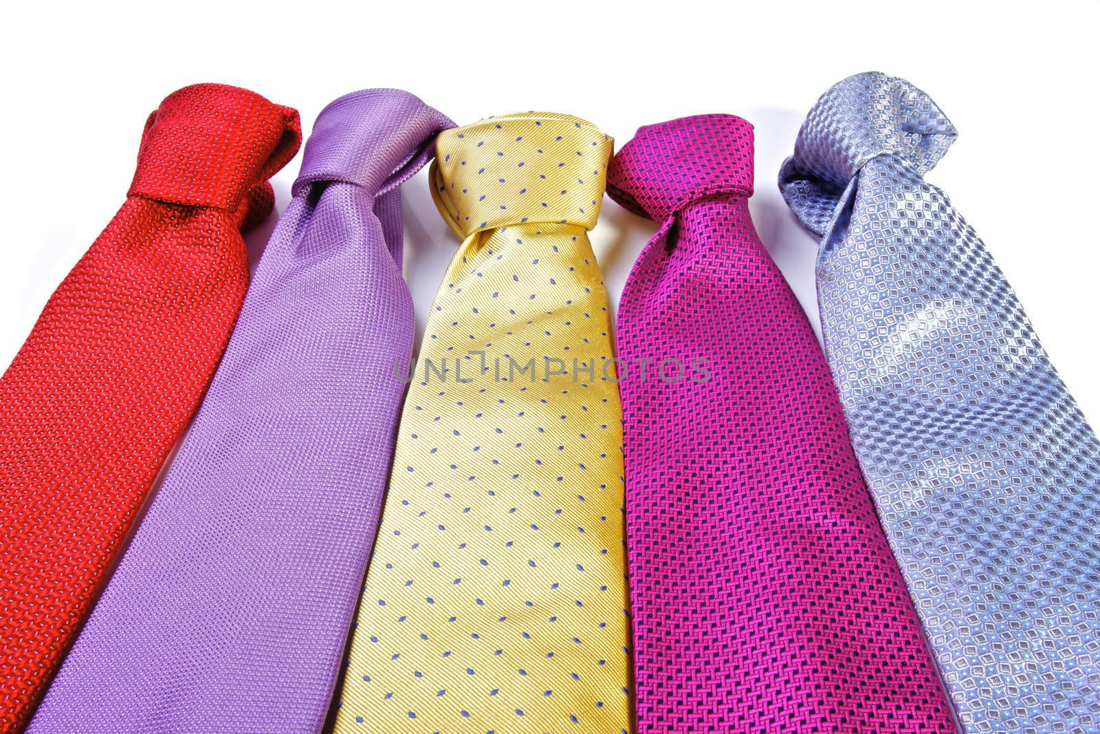 A row of Different Ties Bright Colours
