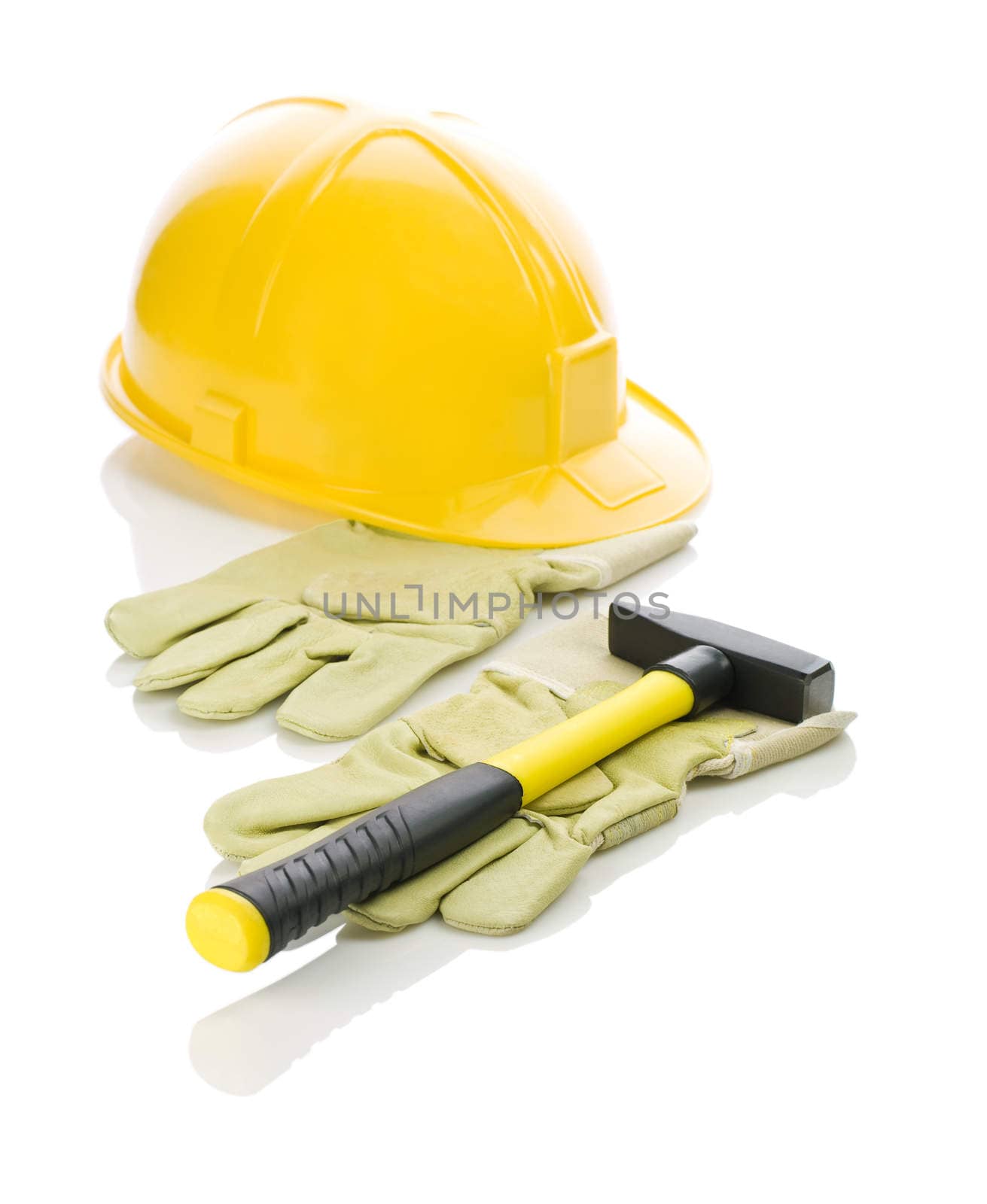 gloves with hammer and helmet