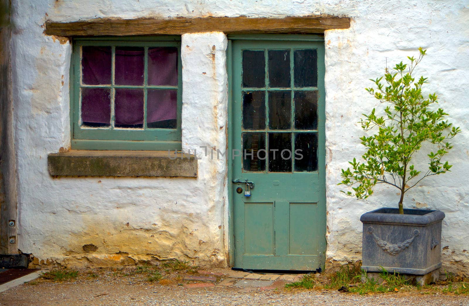 Old weathered door on a derelict outbuild home