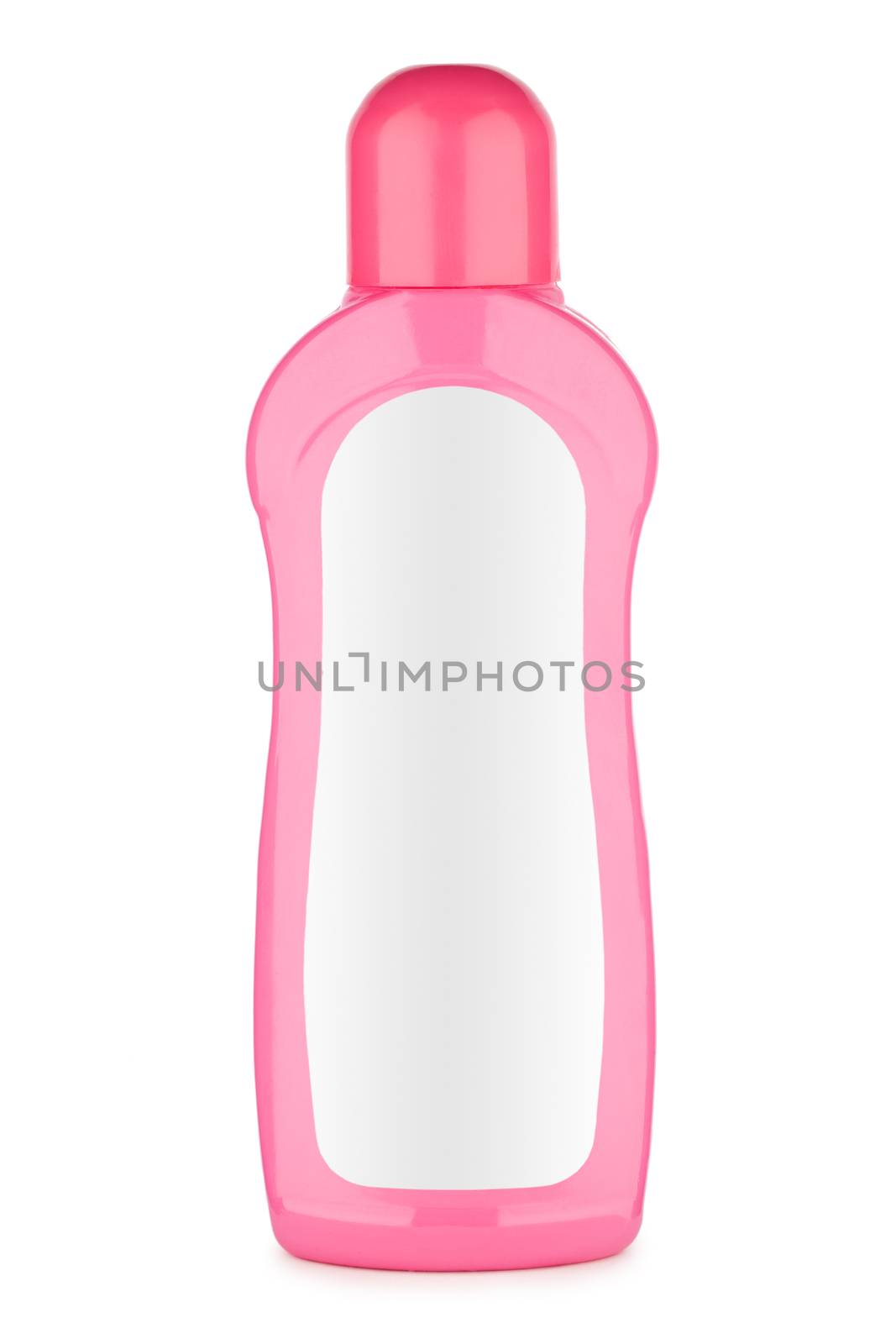 pink bottle of shampoo