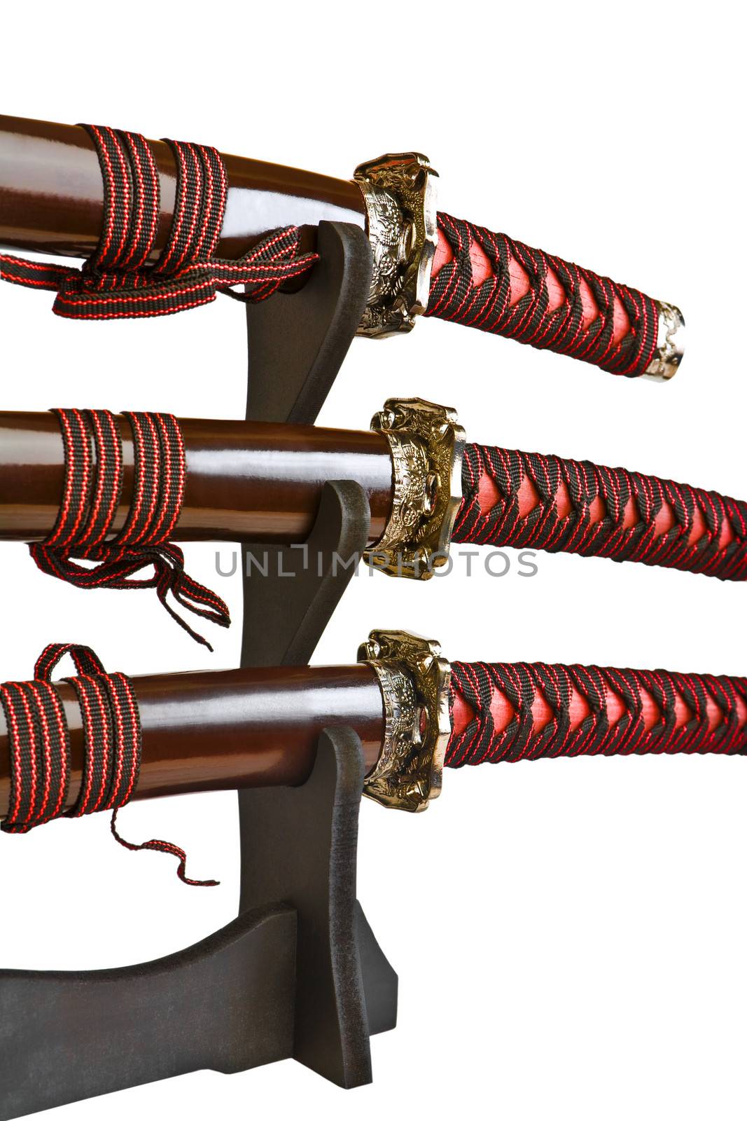close up isolated on white swords of samurai