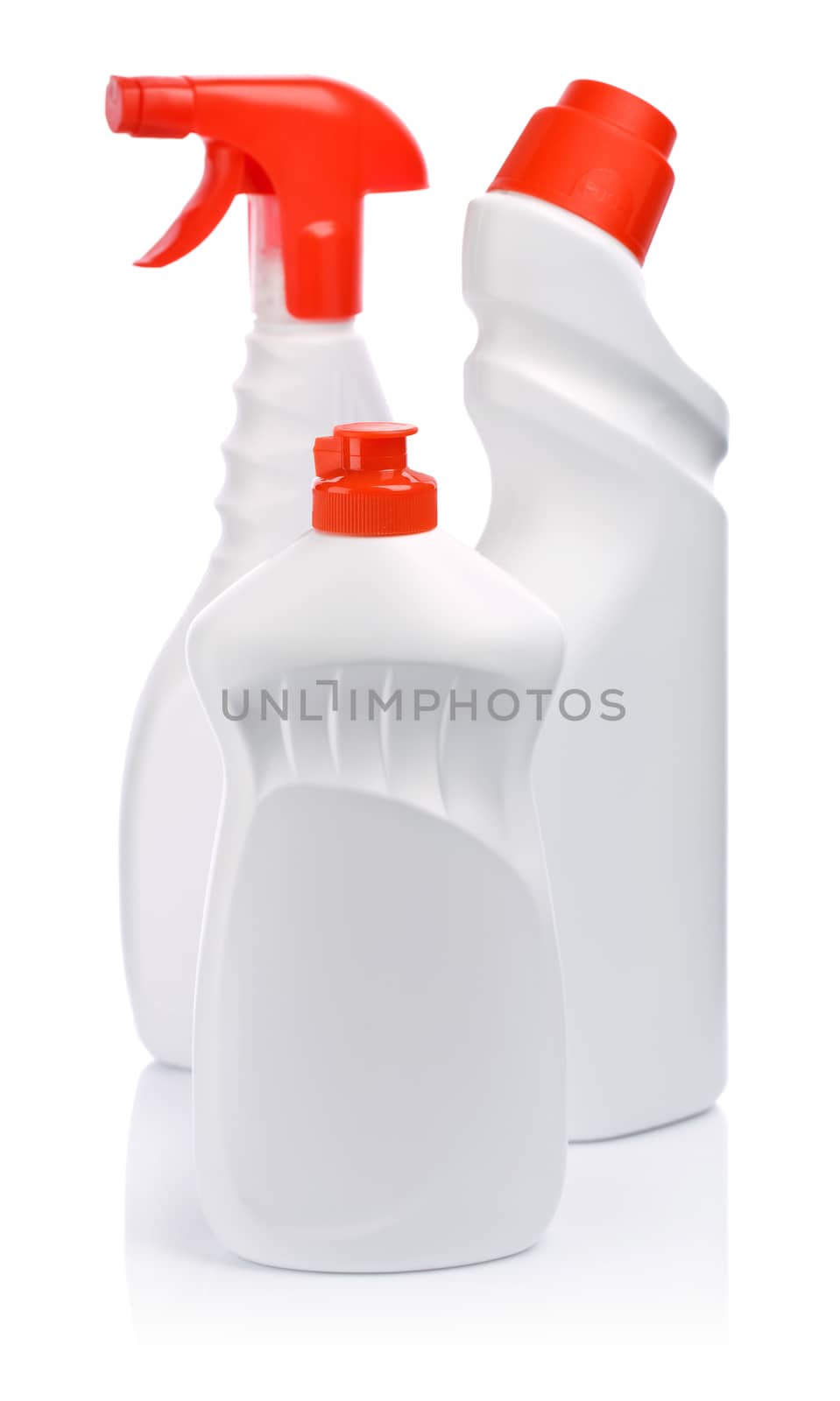 three bottles with red elements