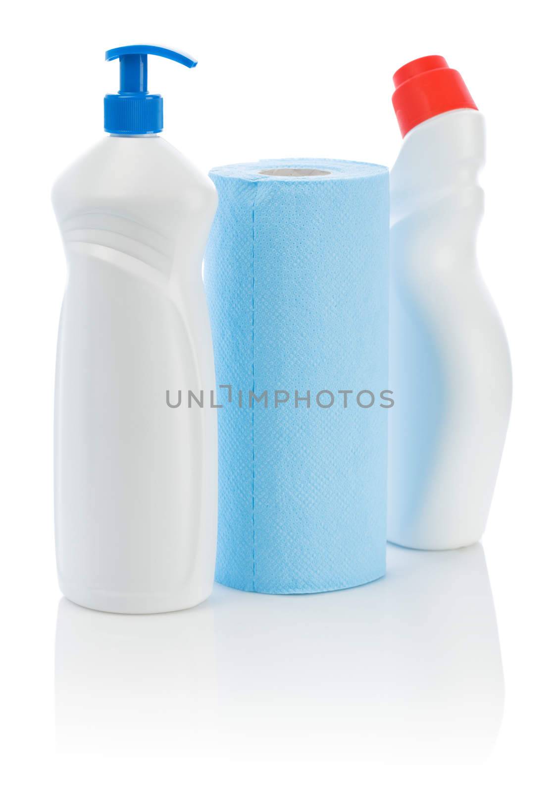 blue towel and two cleaners