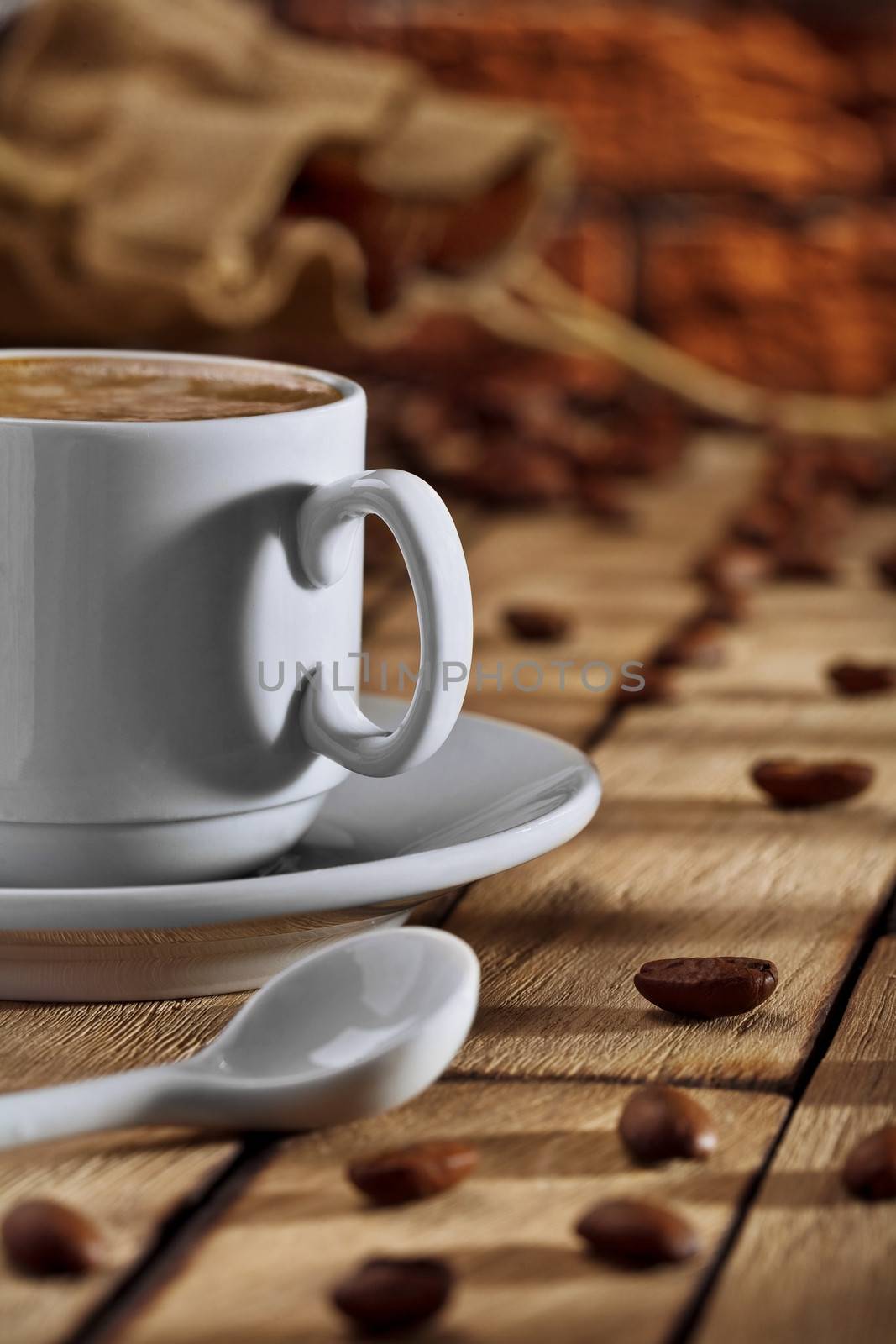 coffee items on wooden table