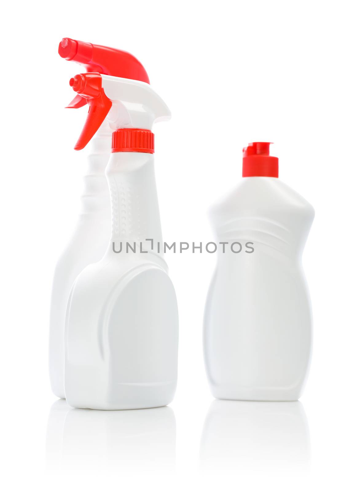three isolated white cleaners